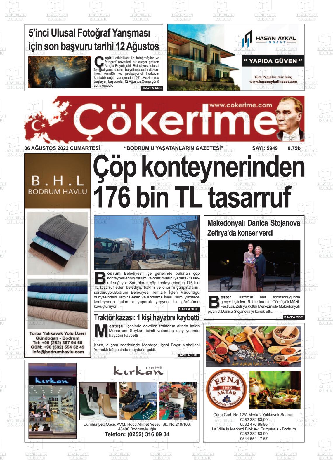 06 Ağustos 2022 Çökertme Gazete Manşeti