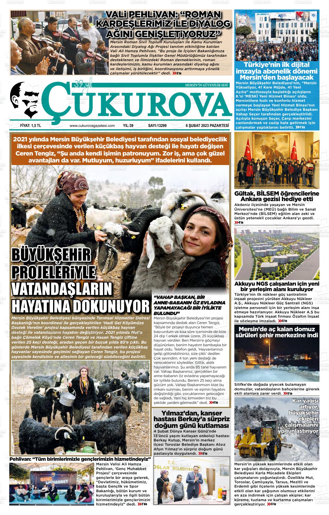 06 Şubat 2023 Çukurova Gazete Manşeti