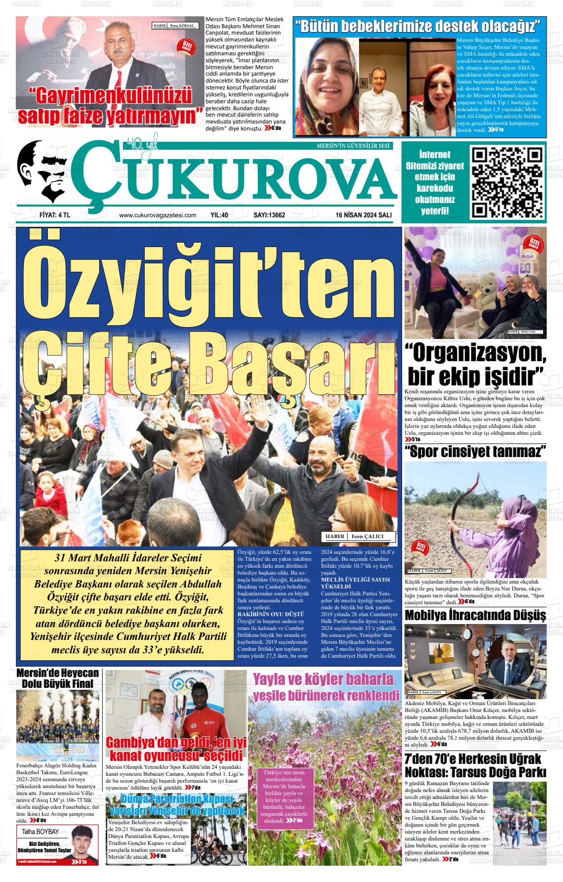 18 Nisan 2024 Çukurova Gazete Manşeti