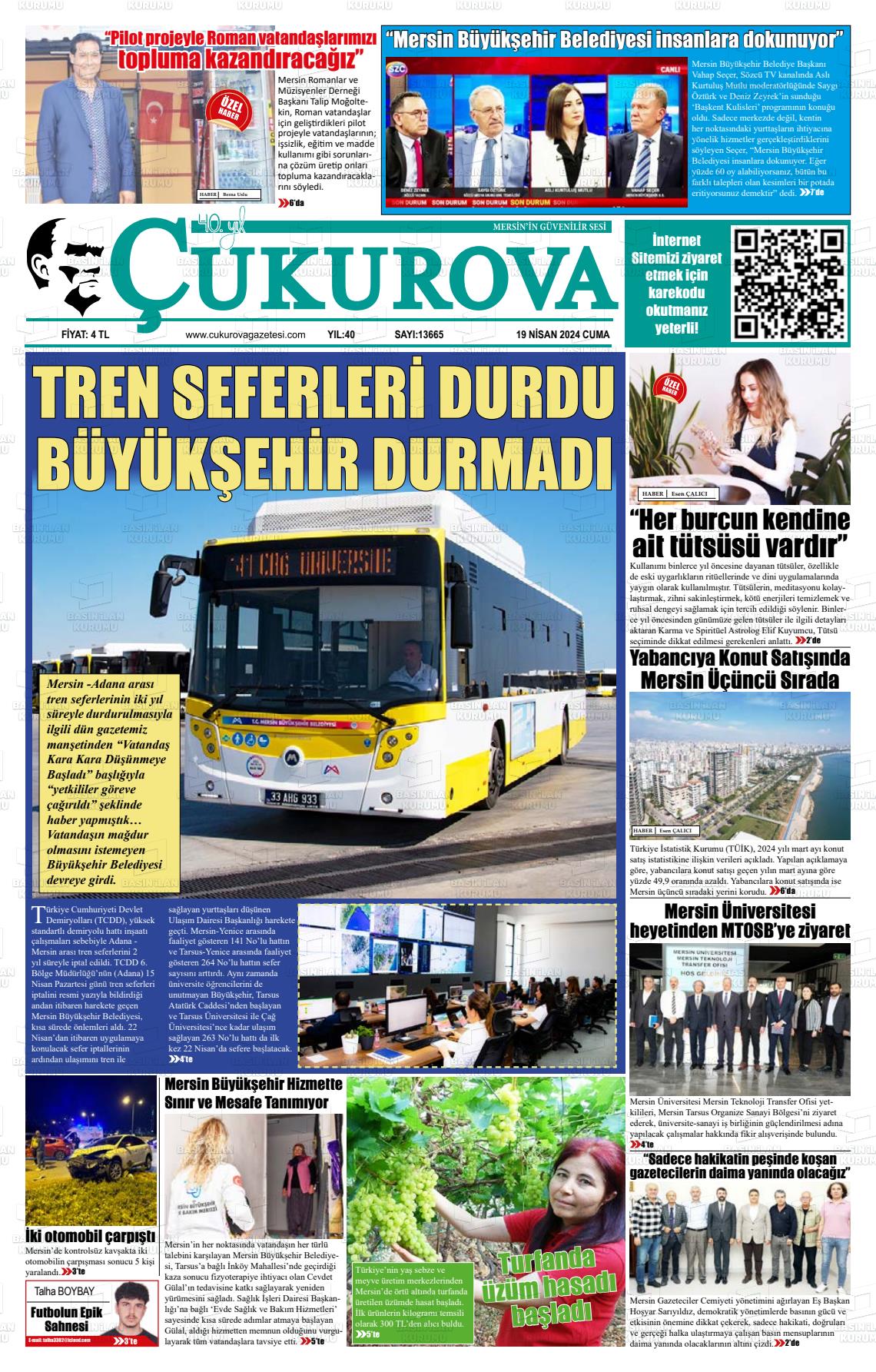 19 Nisan 2024 Çukurova Gazete Manşeti