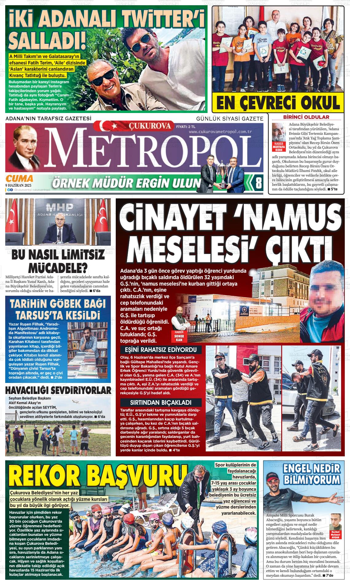 10 Haziran 2023 Çukurova Metropol Gazete Manşeti