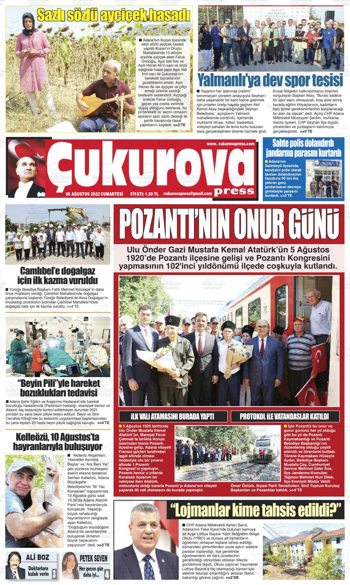 06 Ağustos 2022 Çukurova Press Gazete Manşeti