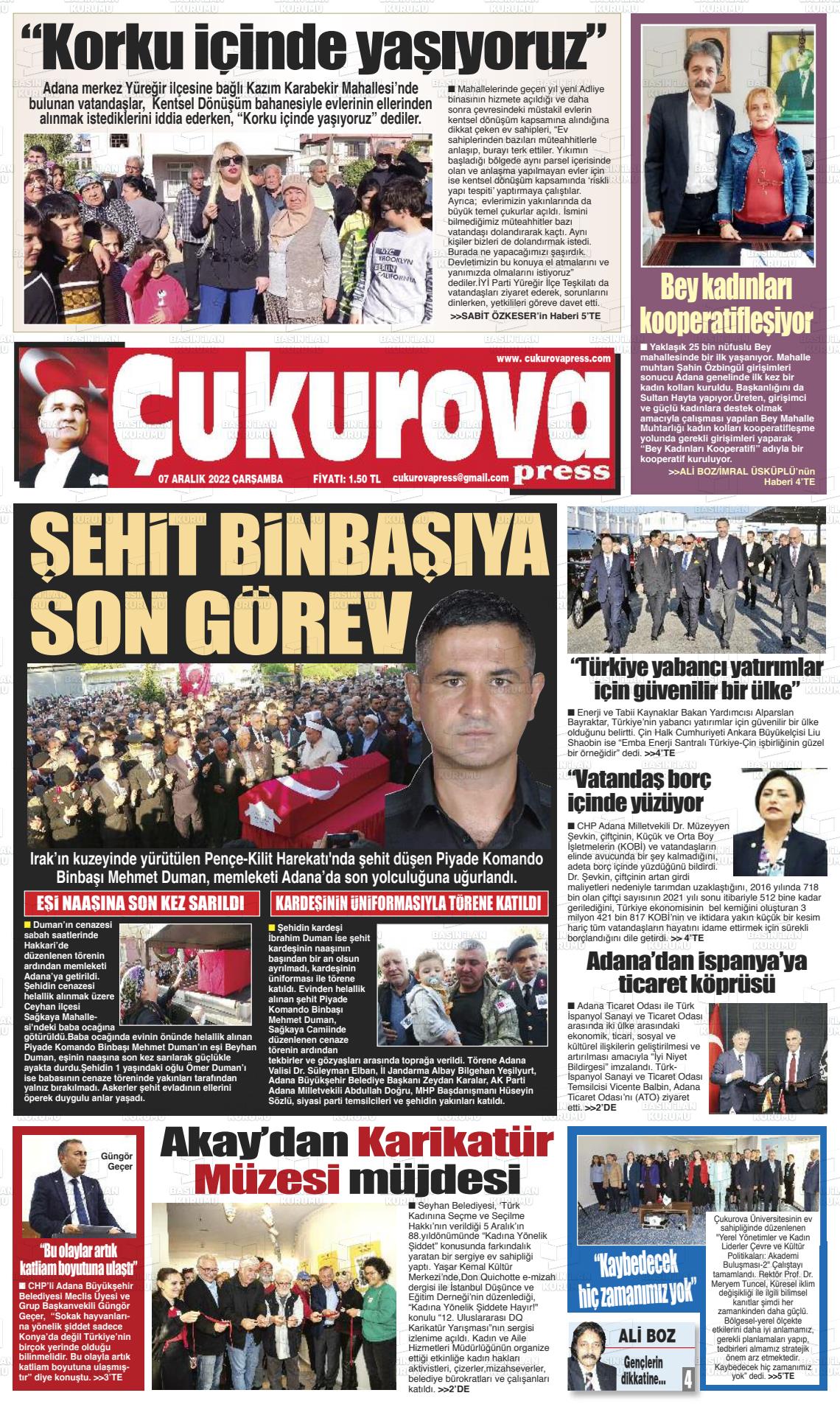 07 Aralık 2022 Çukurova Press Gazete Manşeti