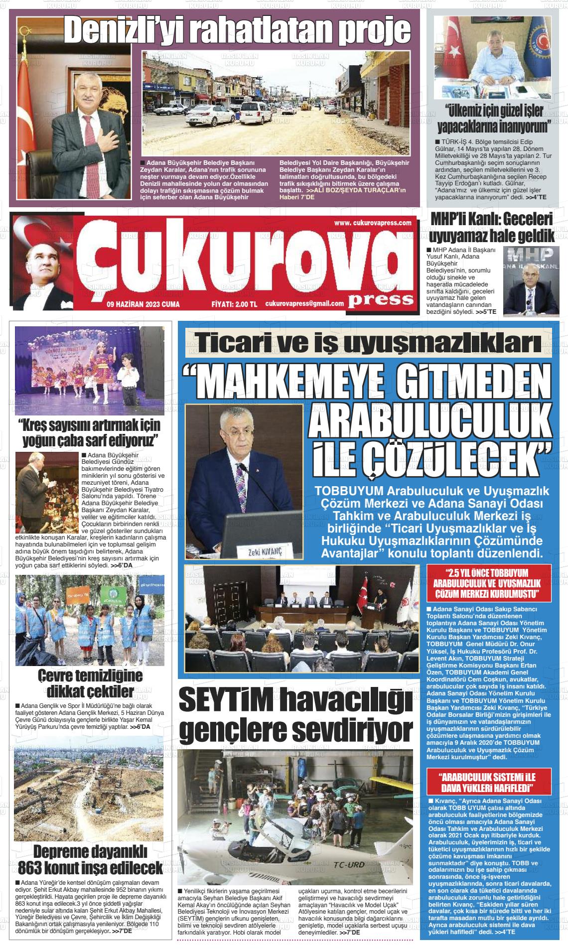 09 Haziran 2023 Çukurova Press Gazete Manşeti