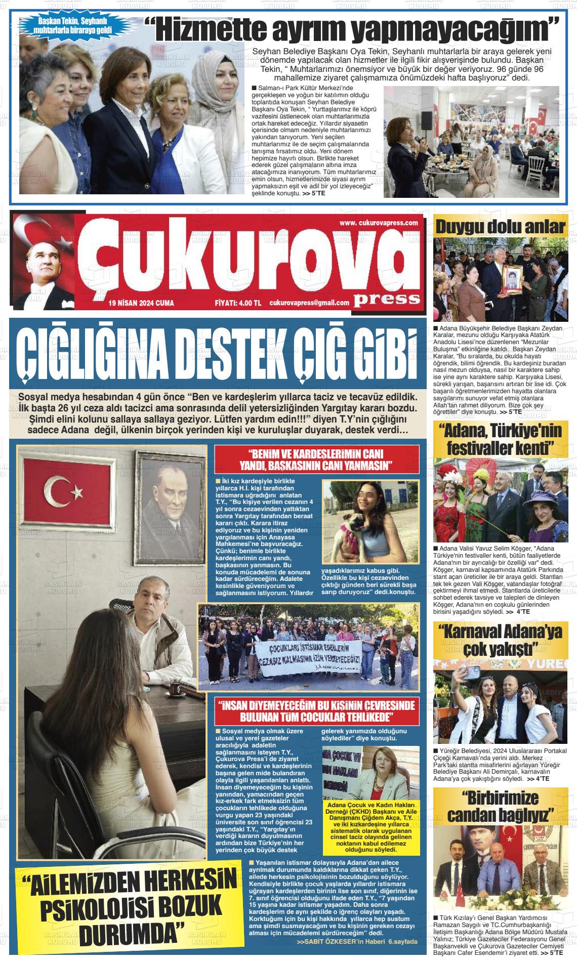 19 Nisan 2024 Çukurova Press Gazete Manşeti