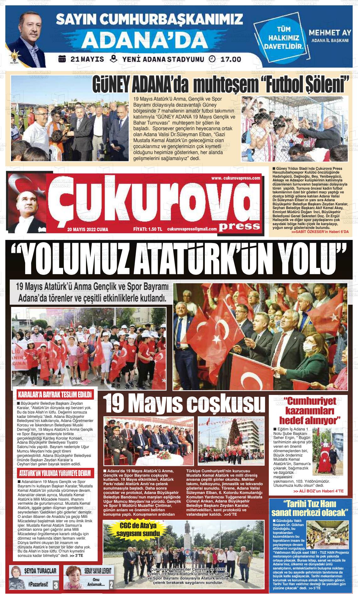 20 Mayıs 2022 Çukurova Press Gazete Manşeti