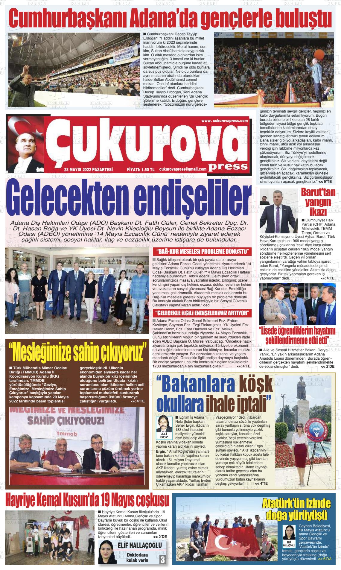 23 Mayıs 2022 Çukurova Press Gazete Manşeti