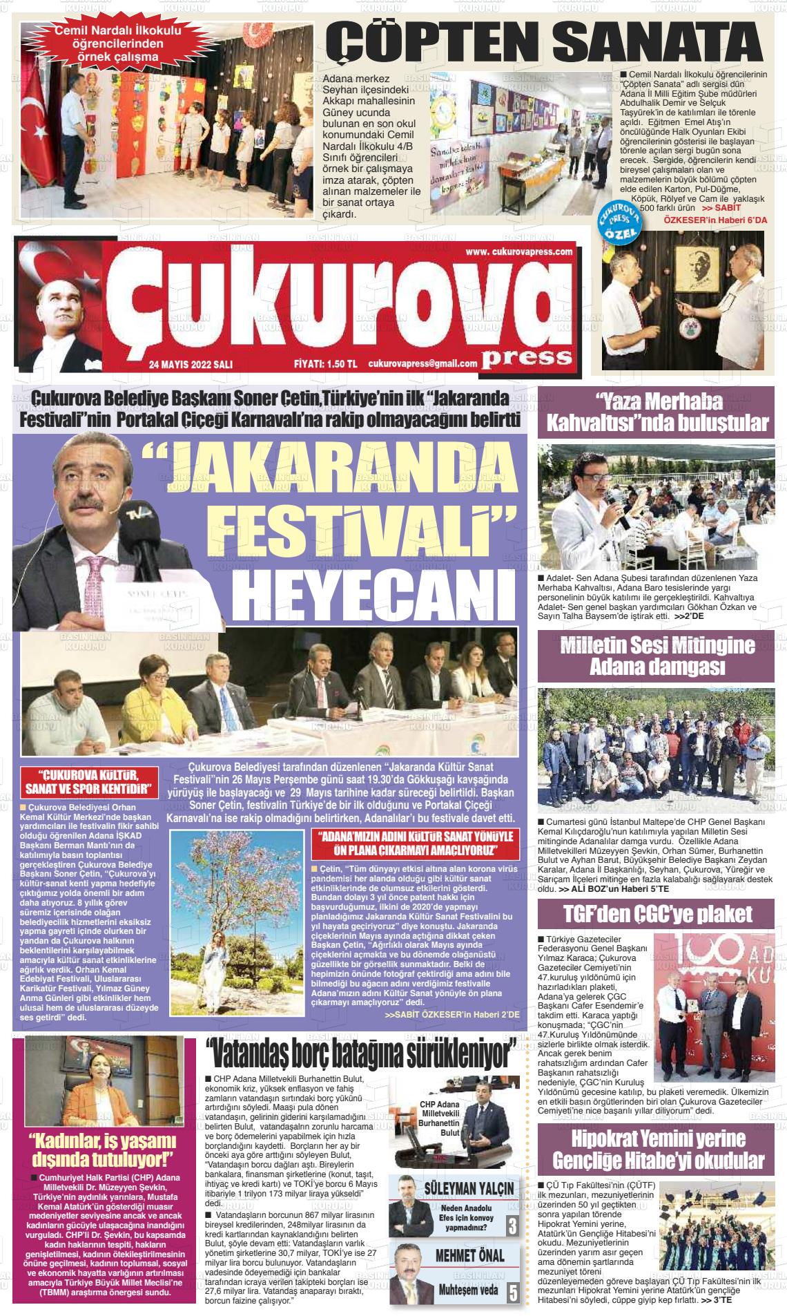 24 Mayıs 2022 Çukurova Press Gazete Manşeti
