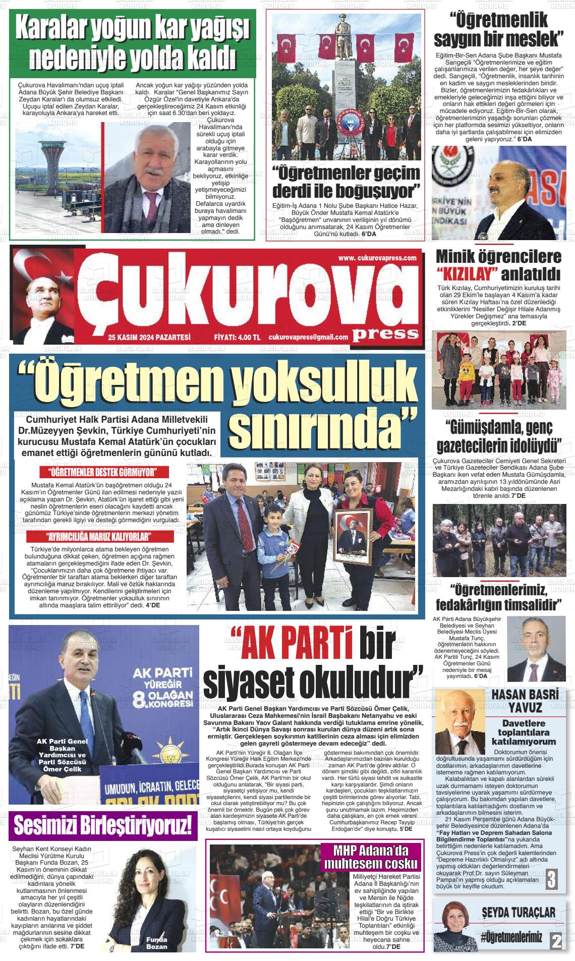 25 Kasım 2024 Çukurova Press Gazete Manşeti