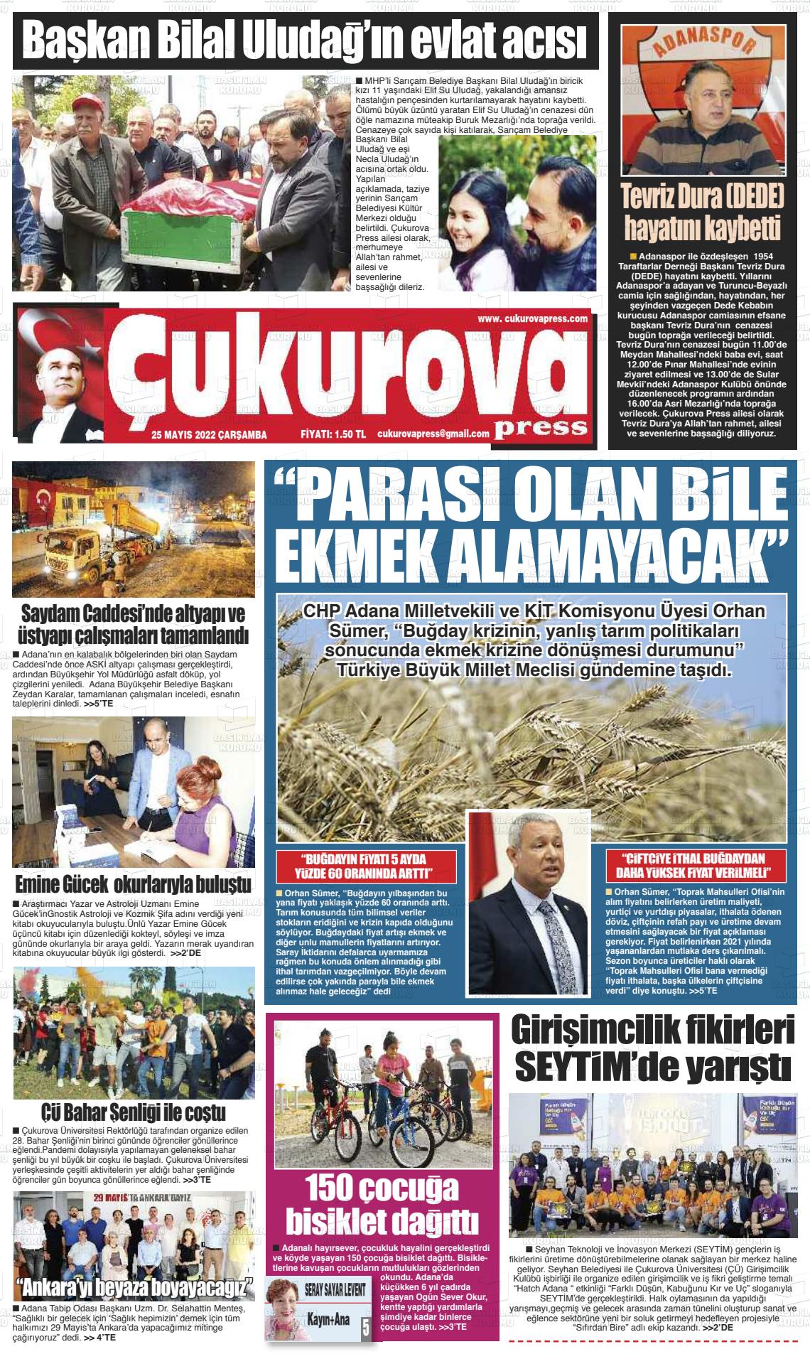 25 Mayıs 2022 Çukurova Press Gazete Manşeti