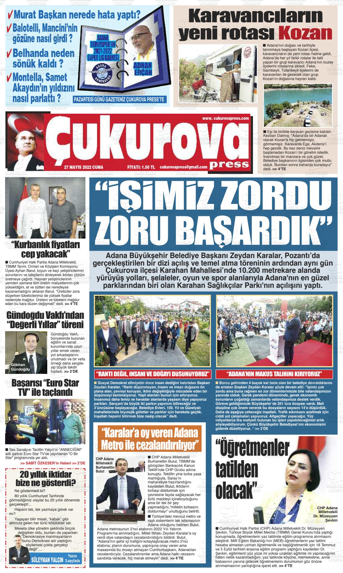 27 Mayıs 2022 Çukurova Press Gazete Manşeti