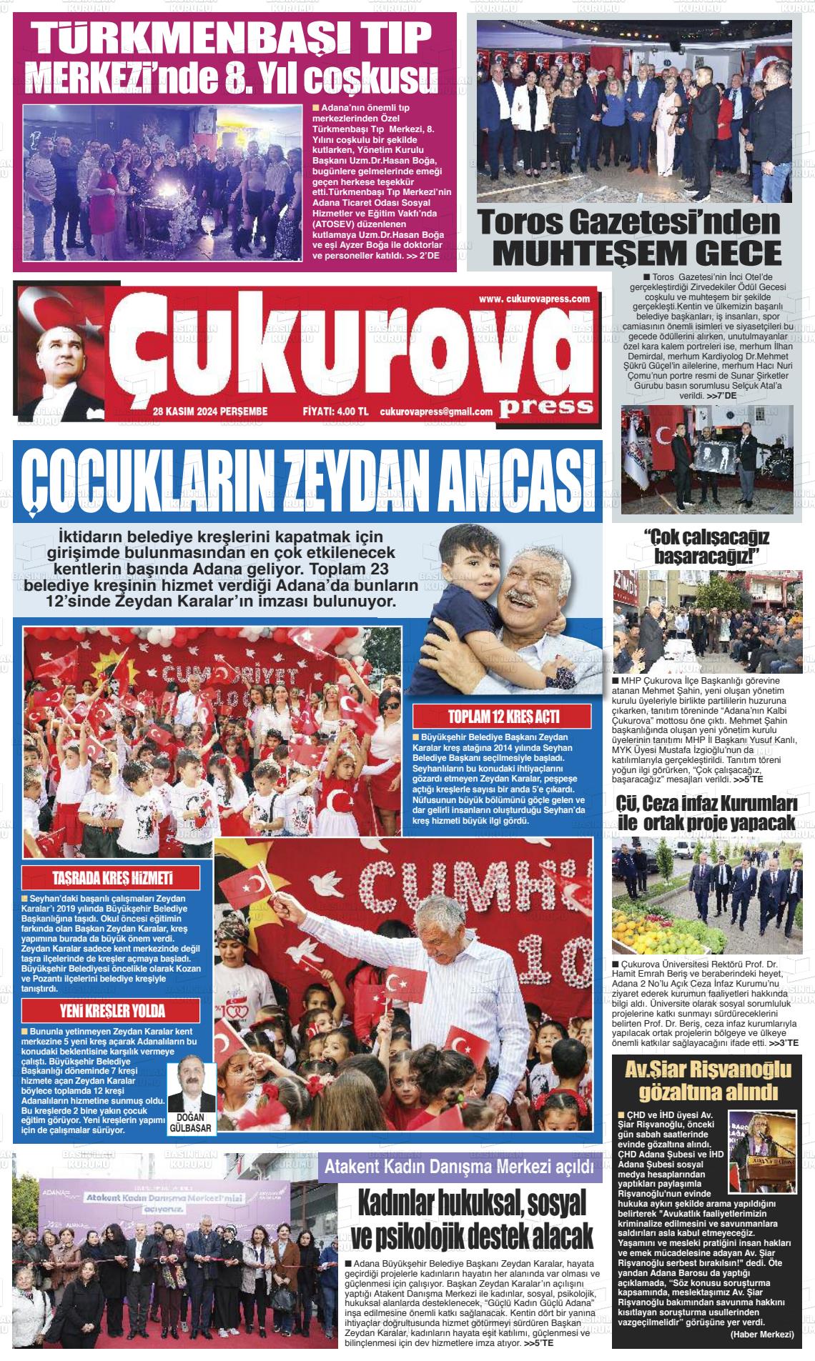 19 Aralık 2024 Çukurova Press Gazete Manşeti