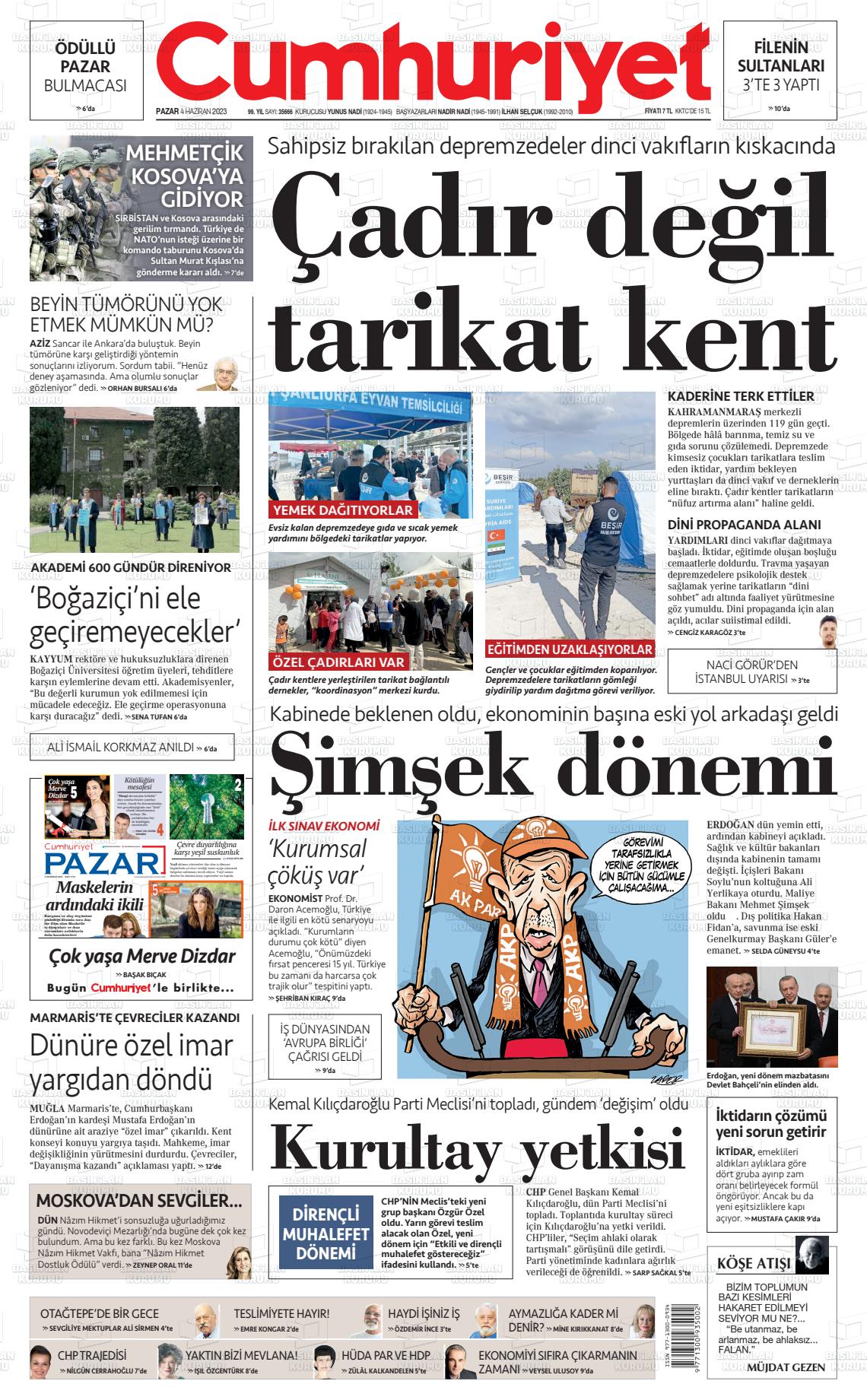 04 Haziran 2023 Cumhuriyet Gazete Manşeti