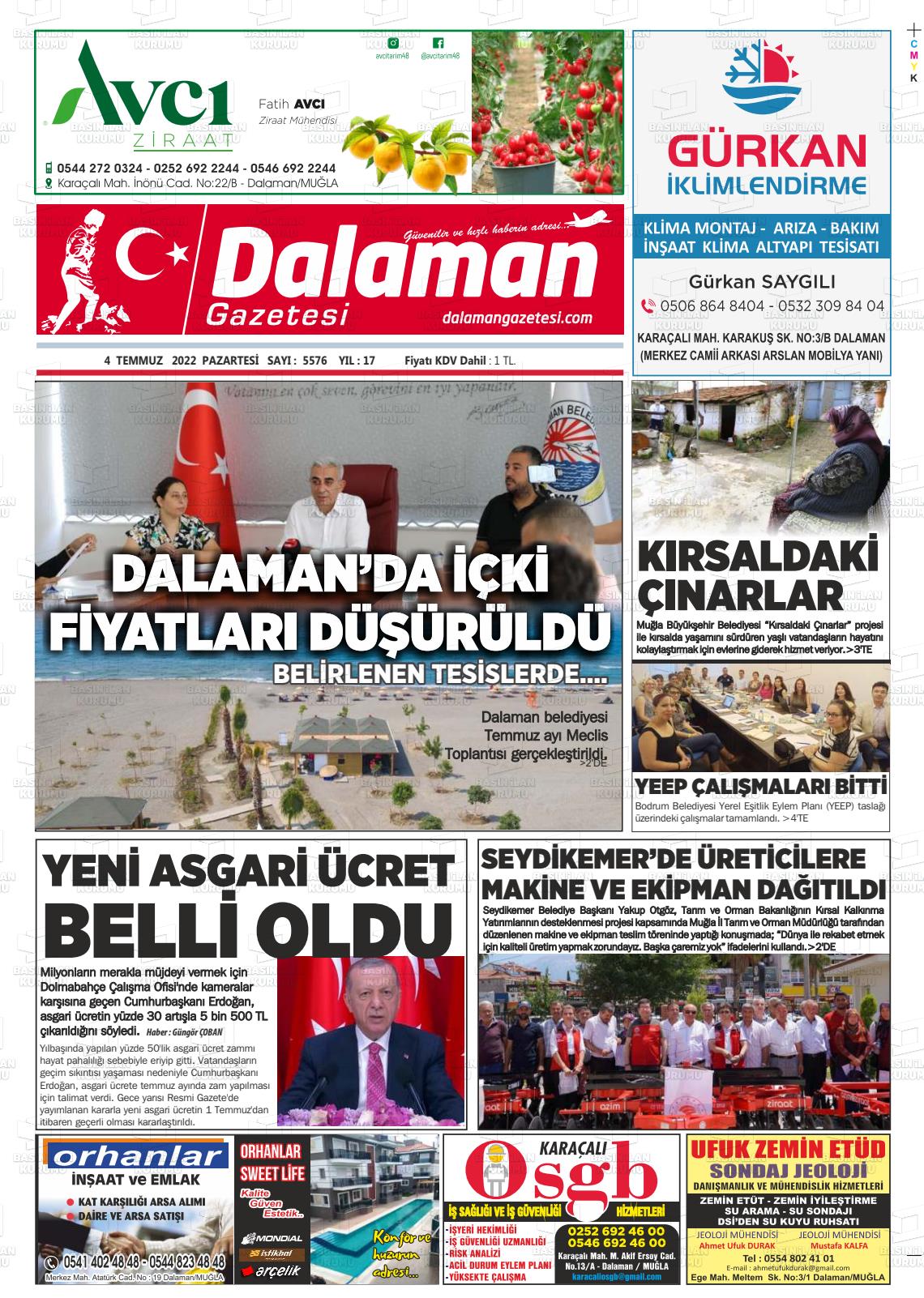 04 Temmuz 2022 Dalaman Gazete Manşeti
