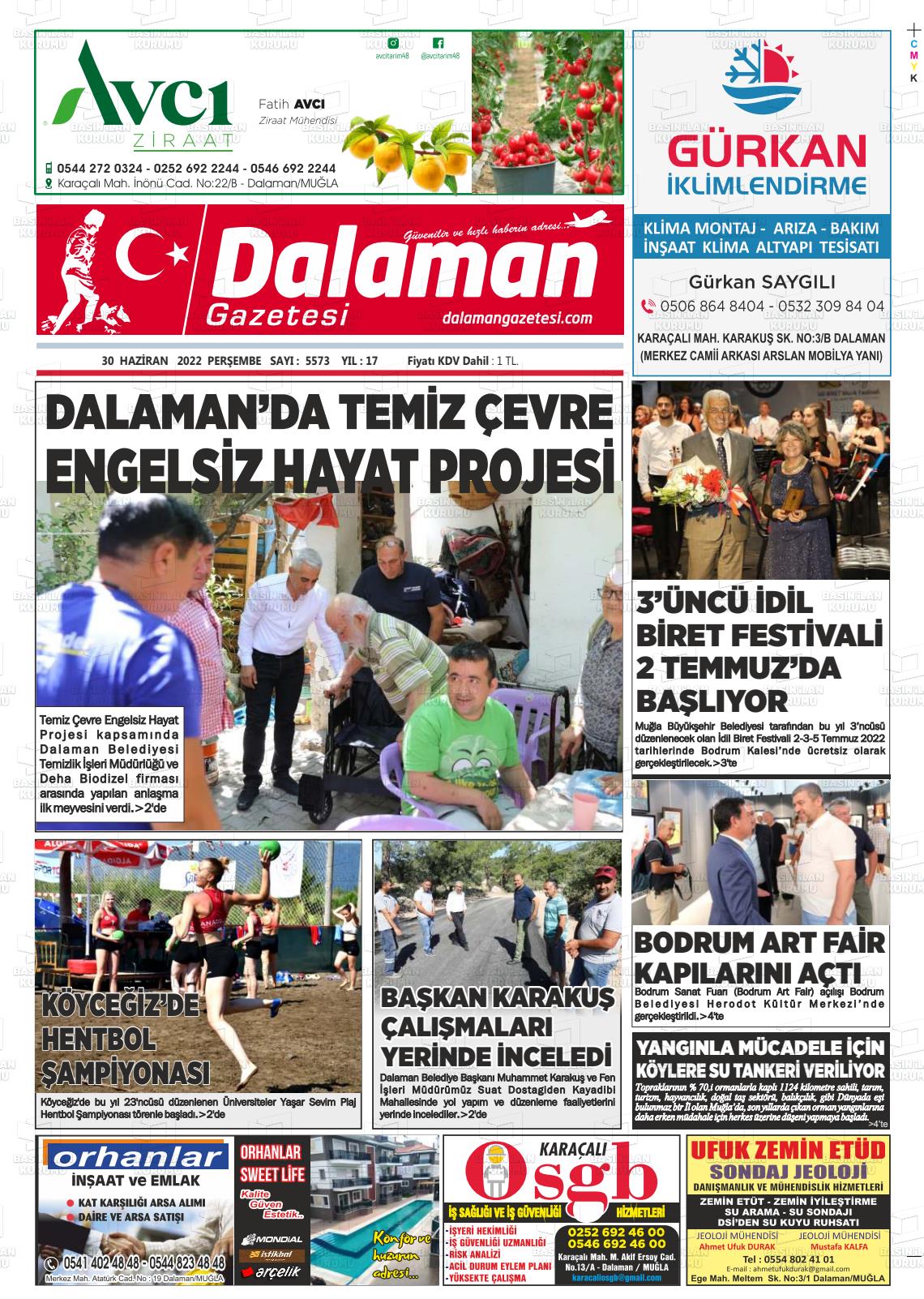 01 Temmuz 2022 Dalaman Gazete Manşeti