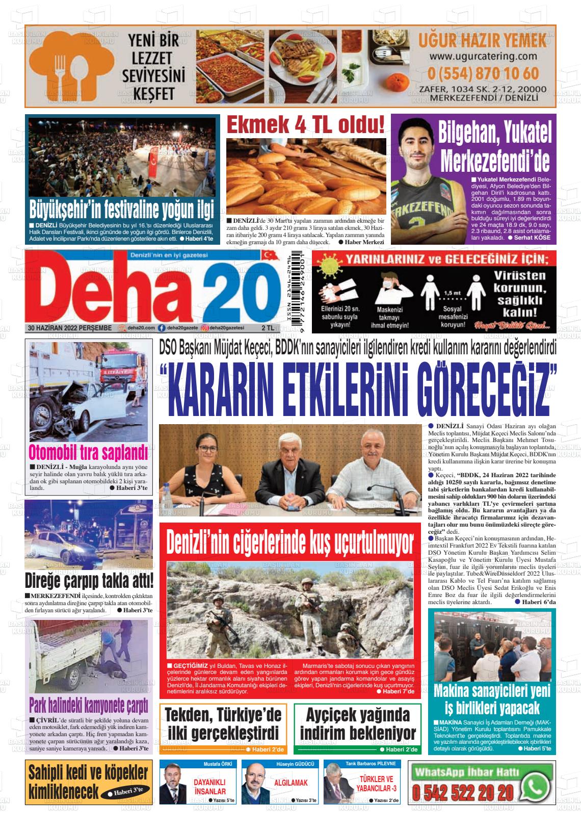 01 Temmuz 2022 Deha 20 Gazete Manşeti