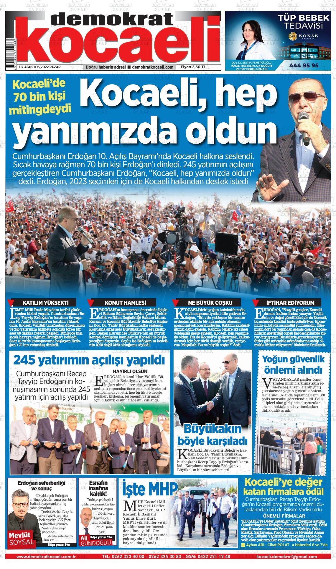 07 Ağustos 2022 Demokrat Kocaeli Gazete Manşeti