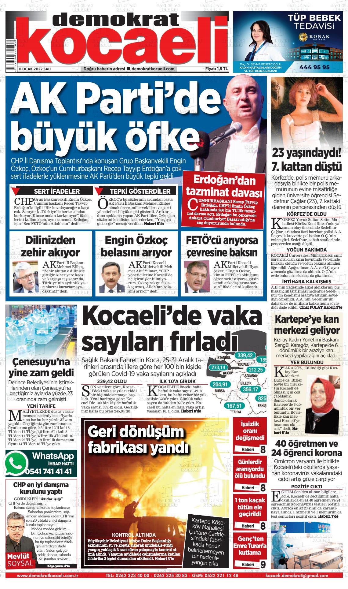 11 Ocak 2022 Demokrat Kocaeli Gazete Manşeti