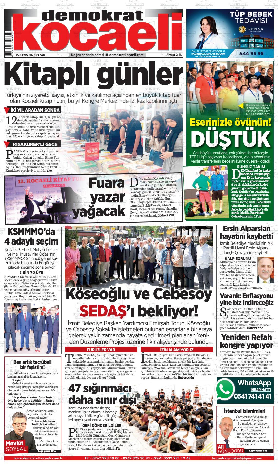 15 Mayıs 2022 Demokrat Kocaeli Gazete Manşeti