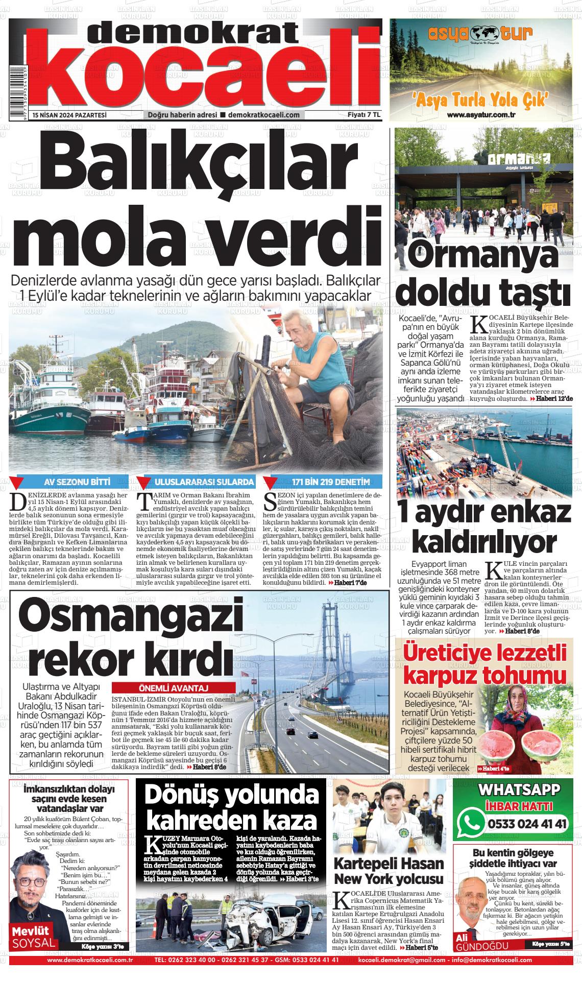 15 Nisan 2024 Demokrat Kocaeli Gazete Manşeti