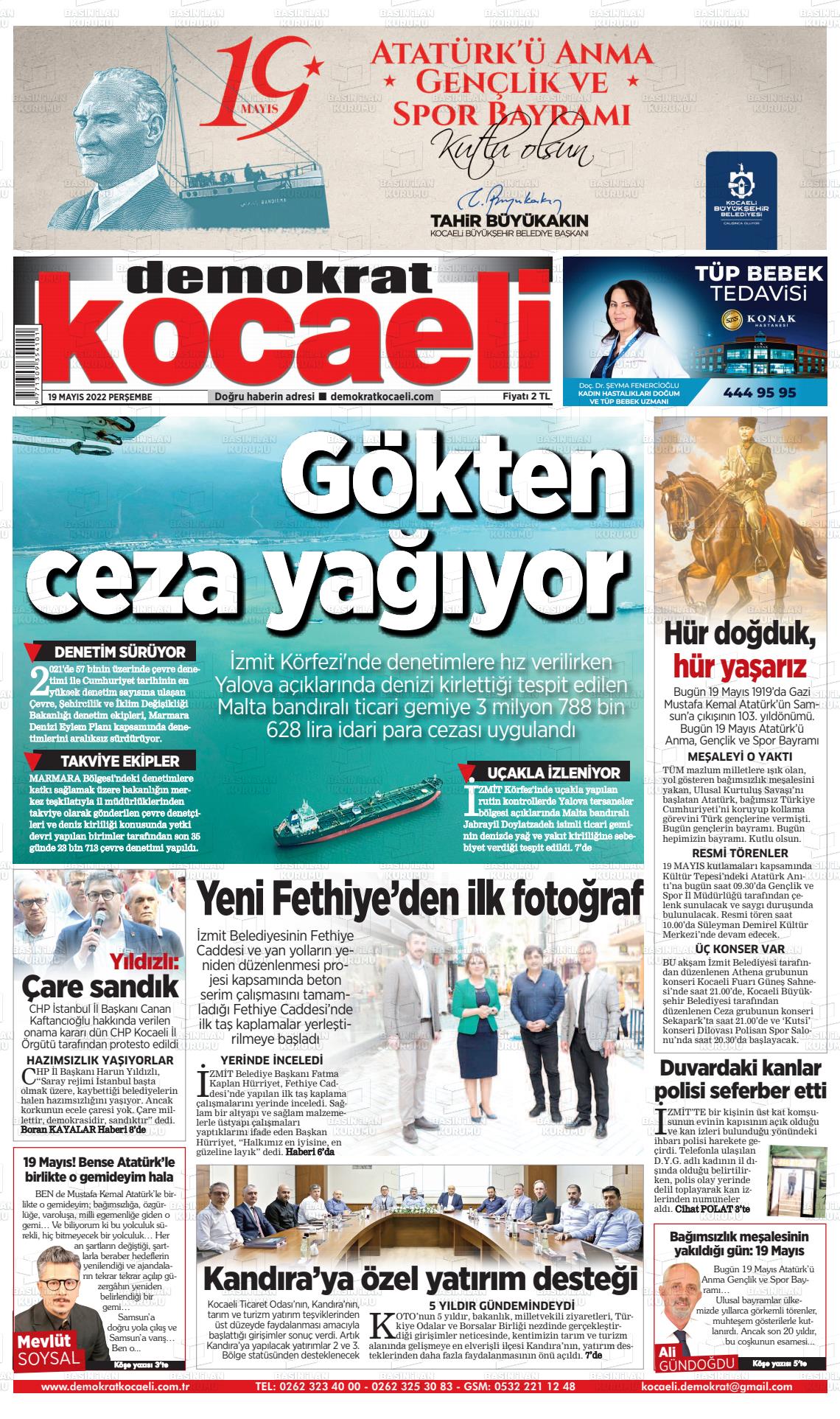 19 Mayıs 2022 Demokrat Kocaeli Gazete Manşeti