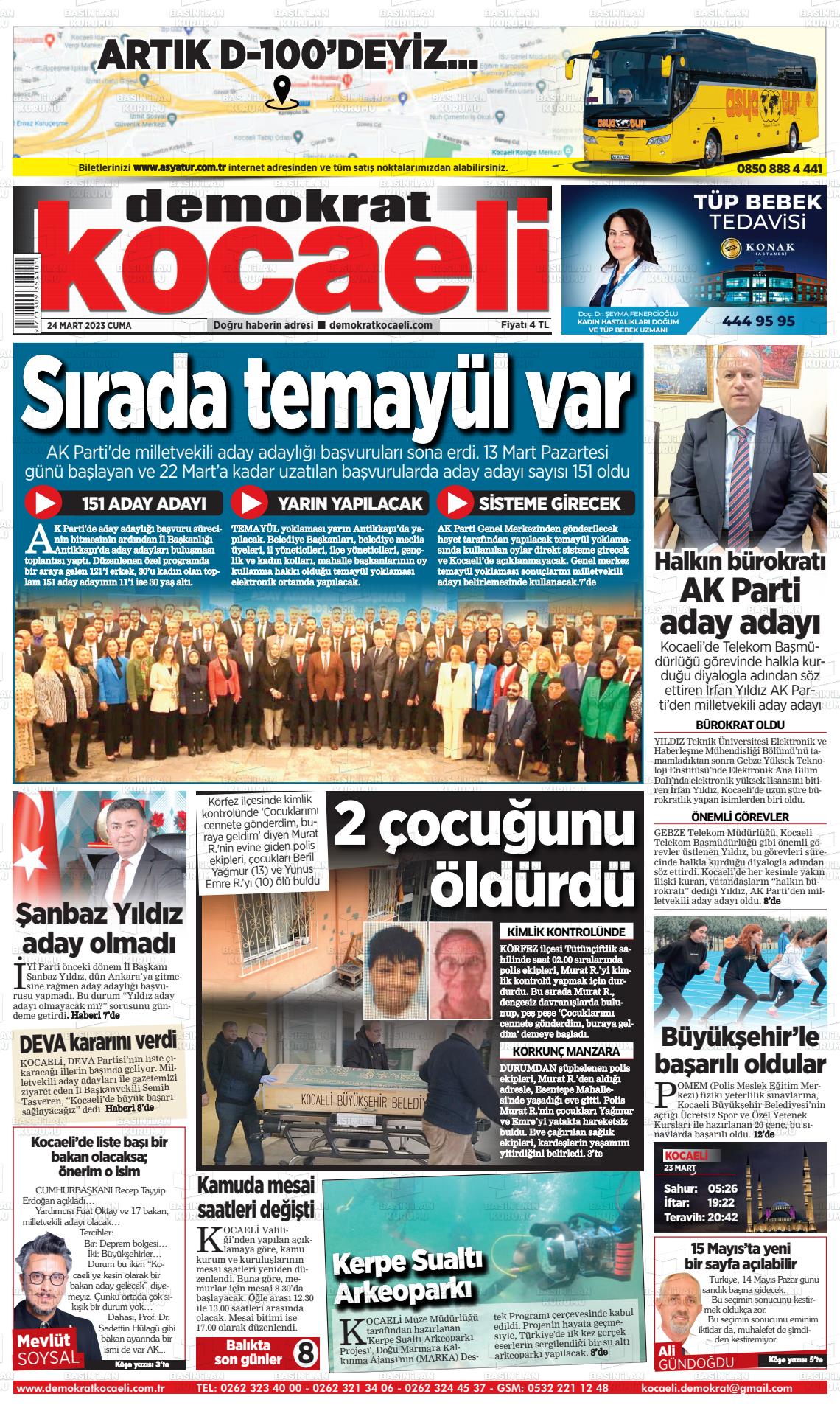 24 Mart 2023 Demokrat Kocaeli Gazete Manşeti