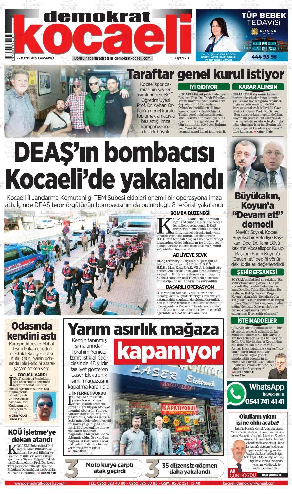 25 Mayıs 2022 Demokrat Kocaeli Gazete Manşeti
