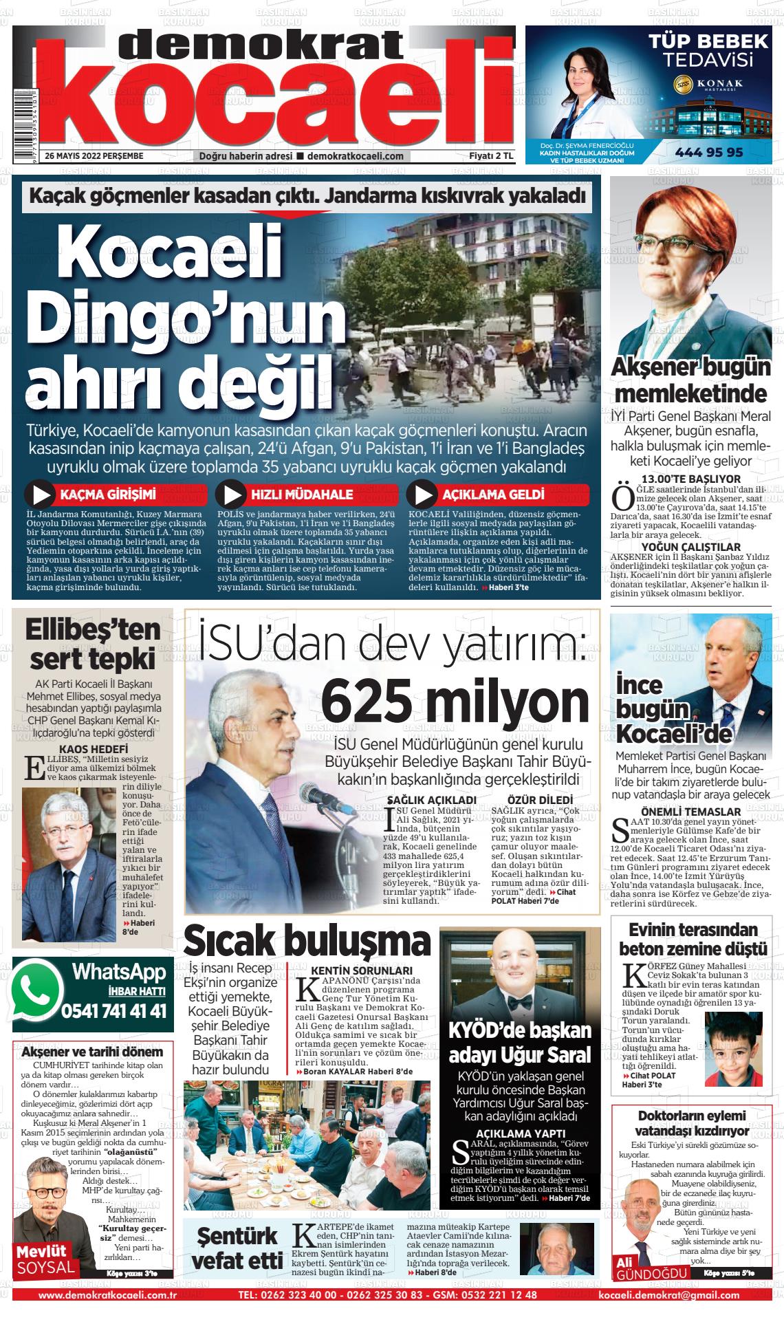 26 Mayıs 2022 Demokrat Kocaeli Gazete Manşeti