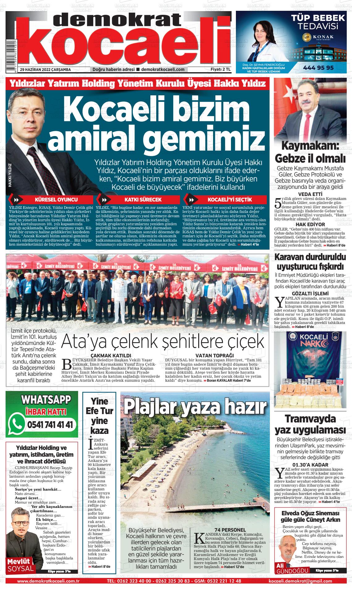 29 Haziran 2022 Demokrat Kocaeli Gazete Manşeti