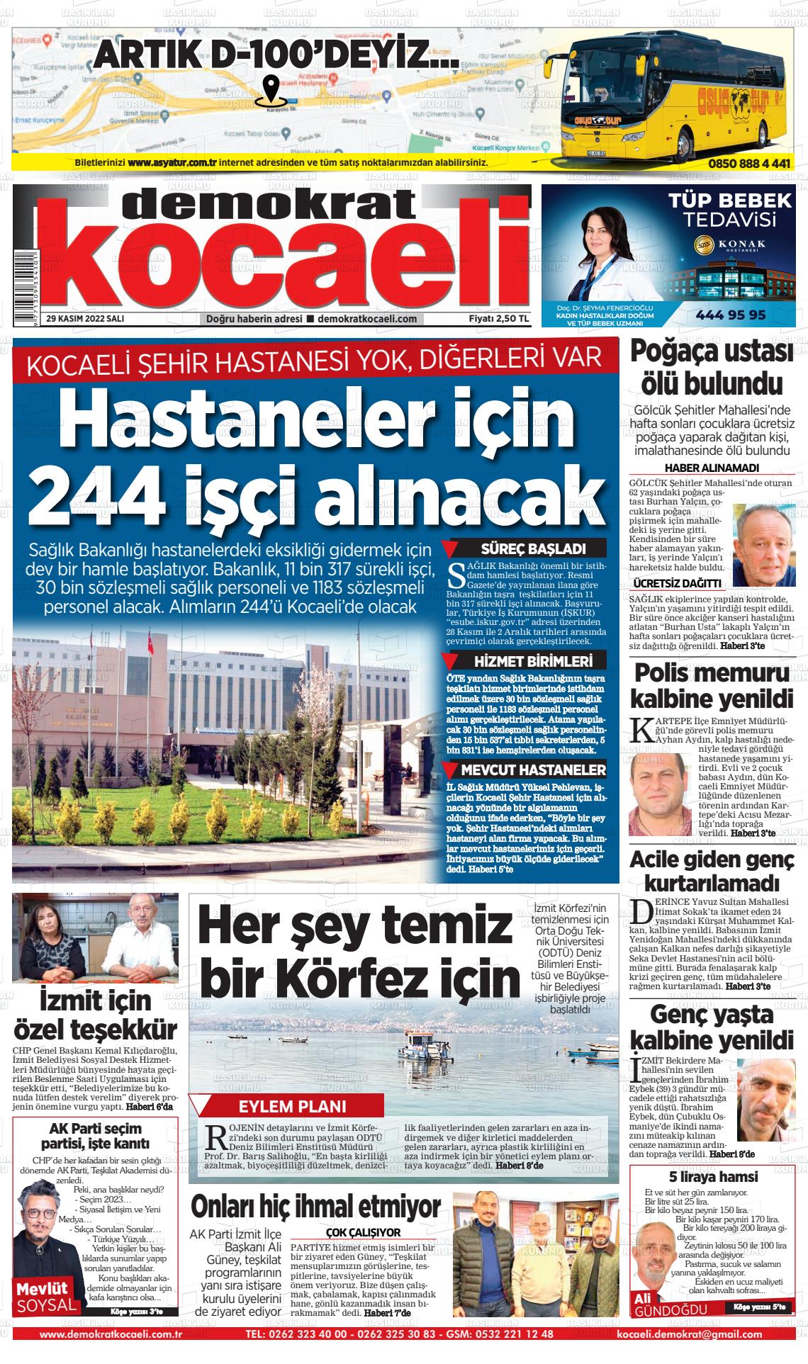 29 Kasım 2022 Demokrat Kocaeli Gazete Manşeti