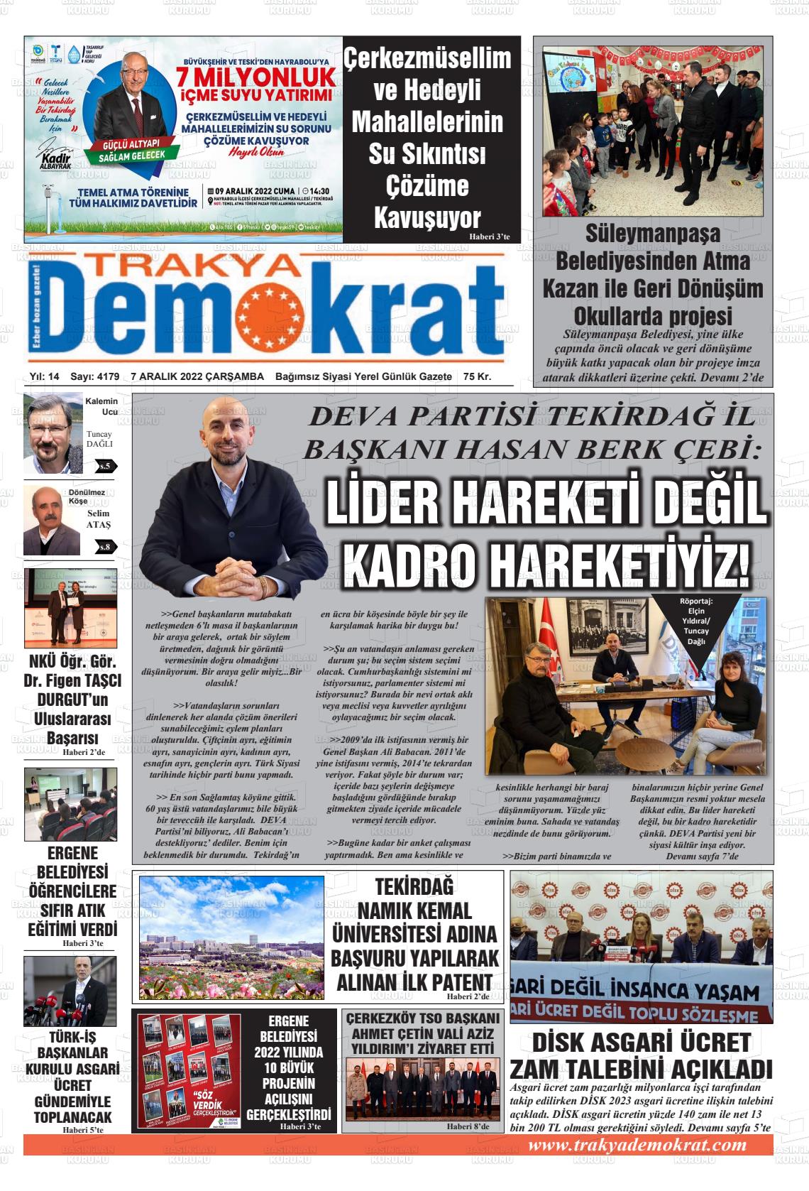 07 Aralık 2022 Demokrat Trakya Gazete Manşeti