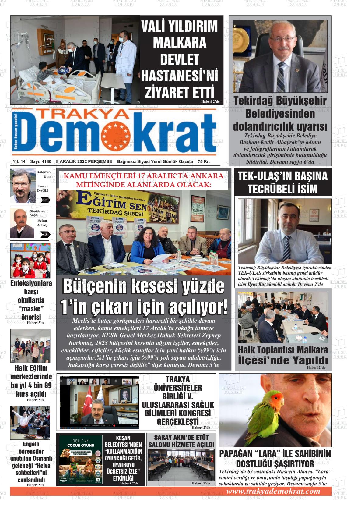 08 Aralık 2022 Demokrat Trakya Gazete Manşeti