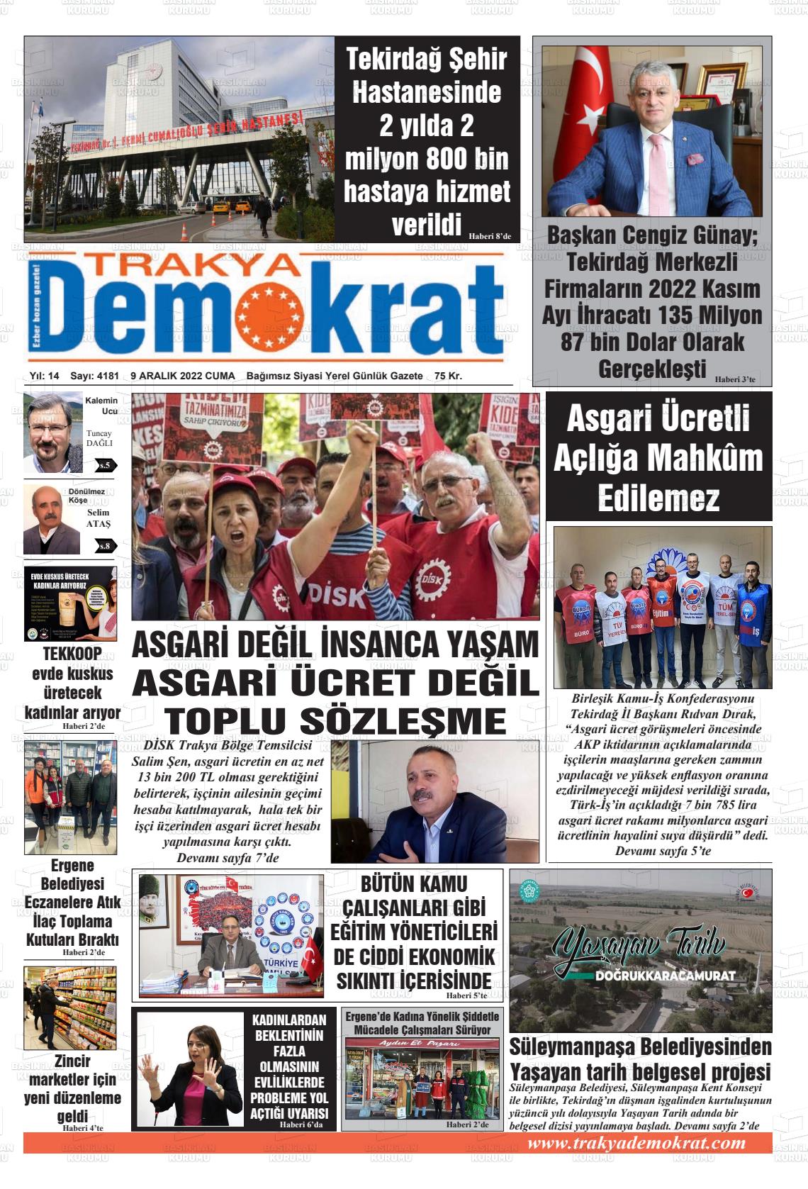09 Aralık 2022 Demokrat Trakya Gazete Manşeti