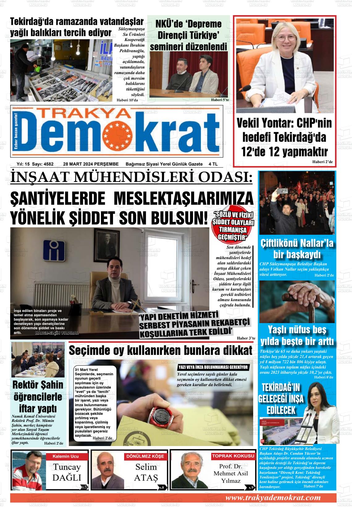 28 Mart 2024 Demokrat Trakya Gazete Manşeti
