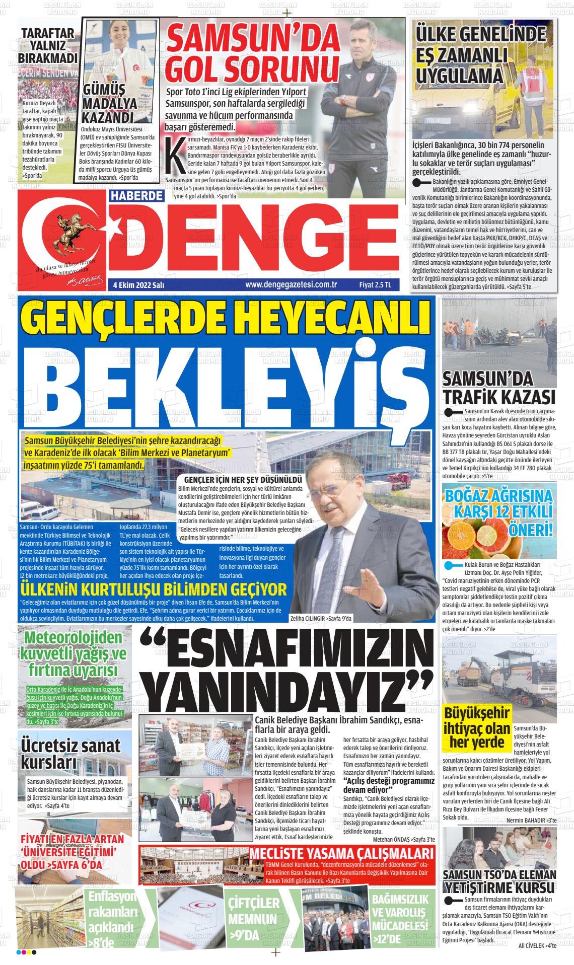 04 Ekim 2022 Samsun Denge Gazete Manşeti