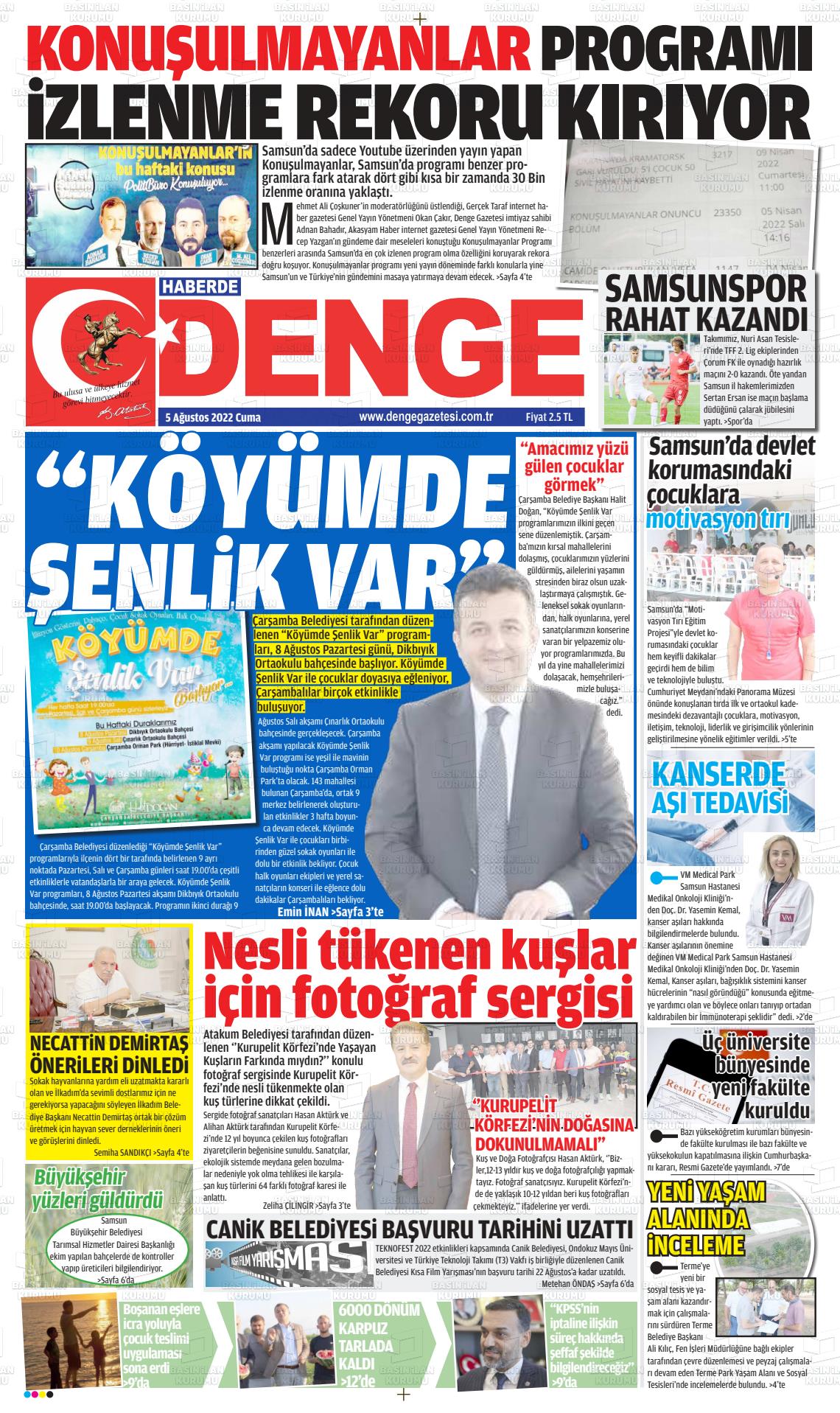 05 Ağustos 2022 Samsun Denge Gazete Manşeti