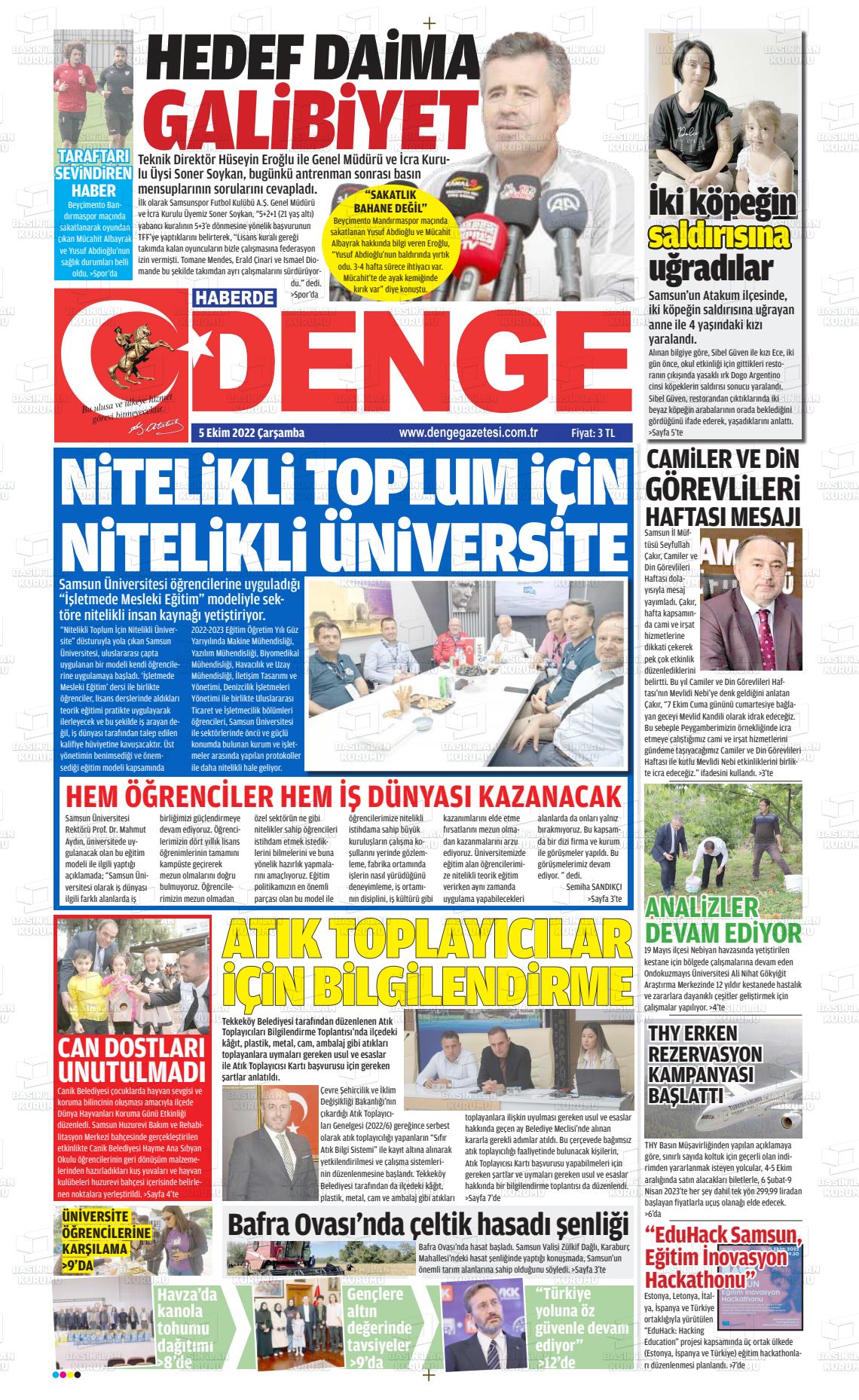 05 Ekim 2022 Samsun Denge Gazete Manşeti
