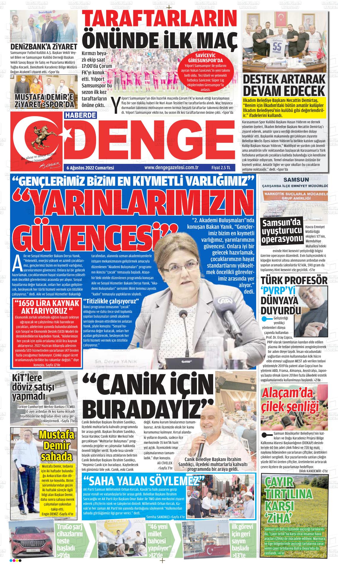 06 Ağustos 2022 Samsun Denge Gazete Manşeti