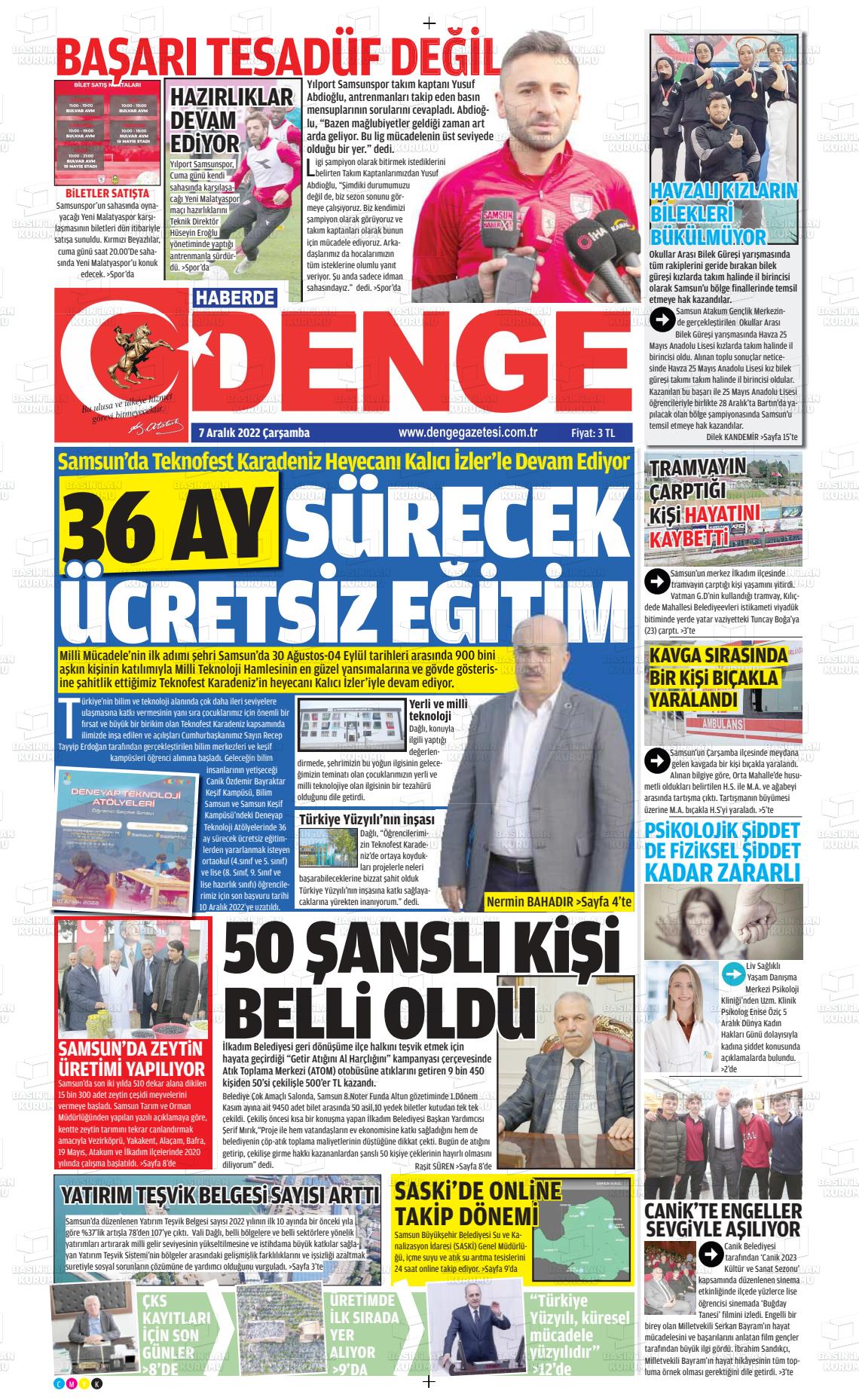 07 Aralık 2022 Samsun Denge Gazete Manşeti