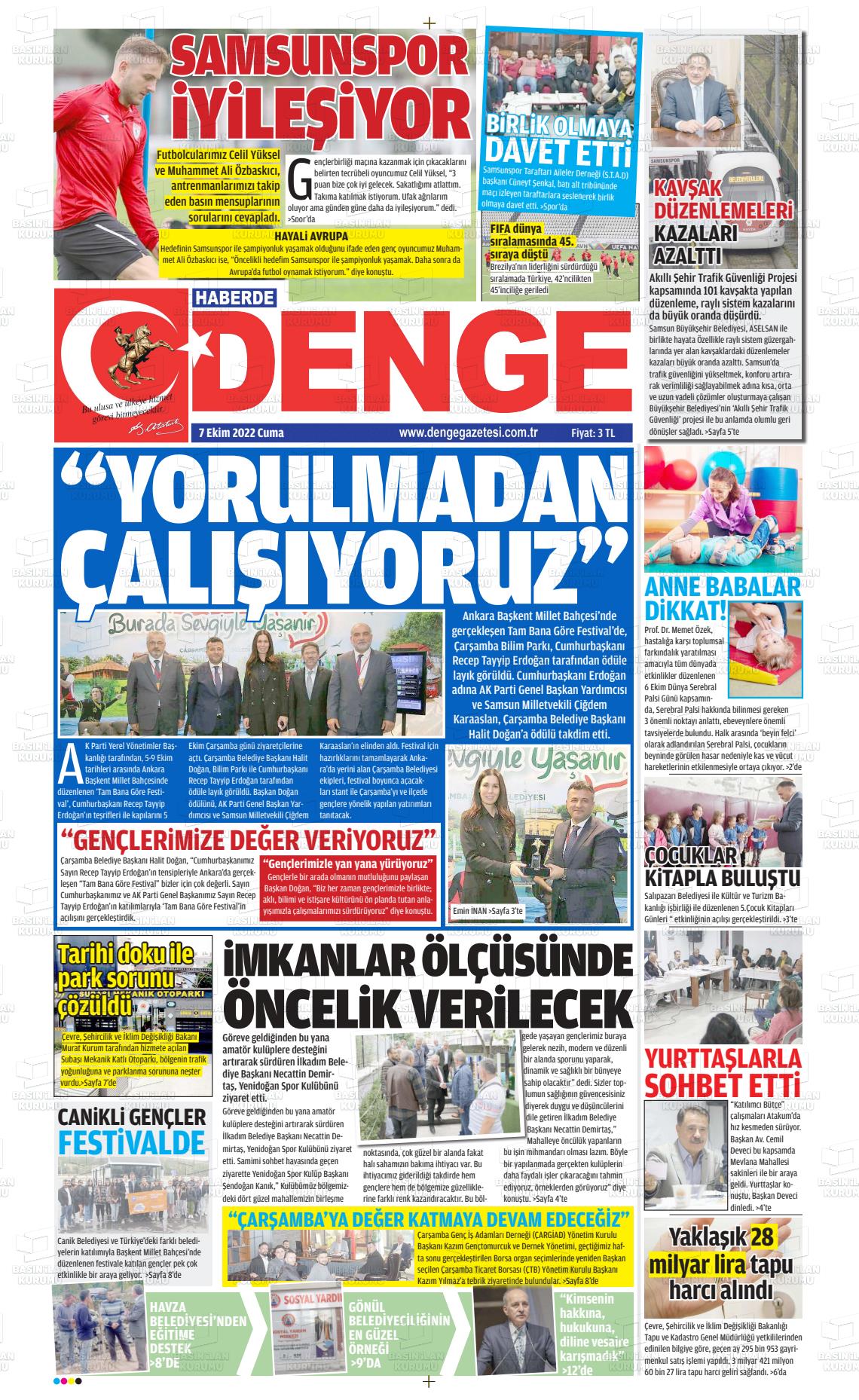 07 Ekim 2022 Samsun Denge Gazete Manşeti
