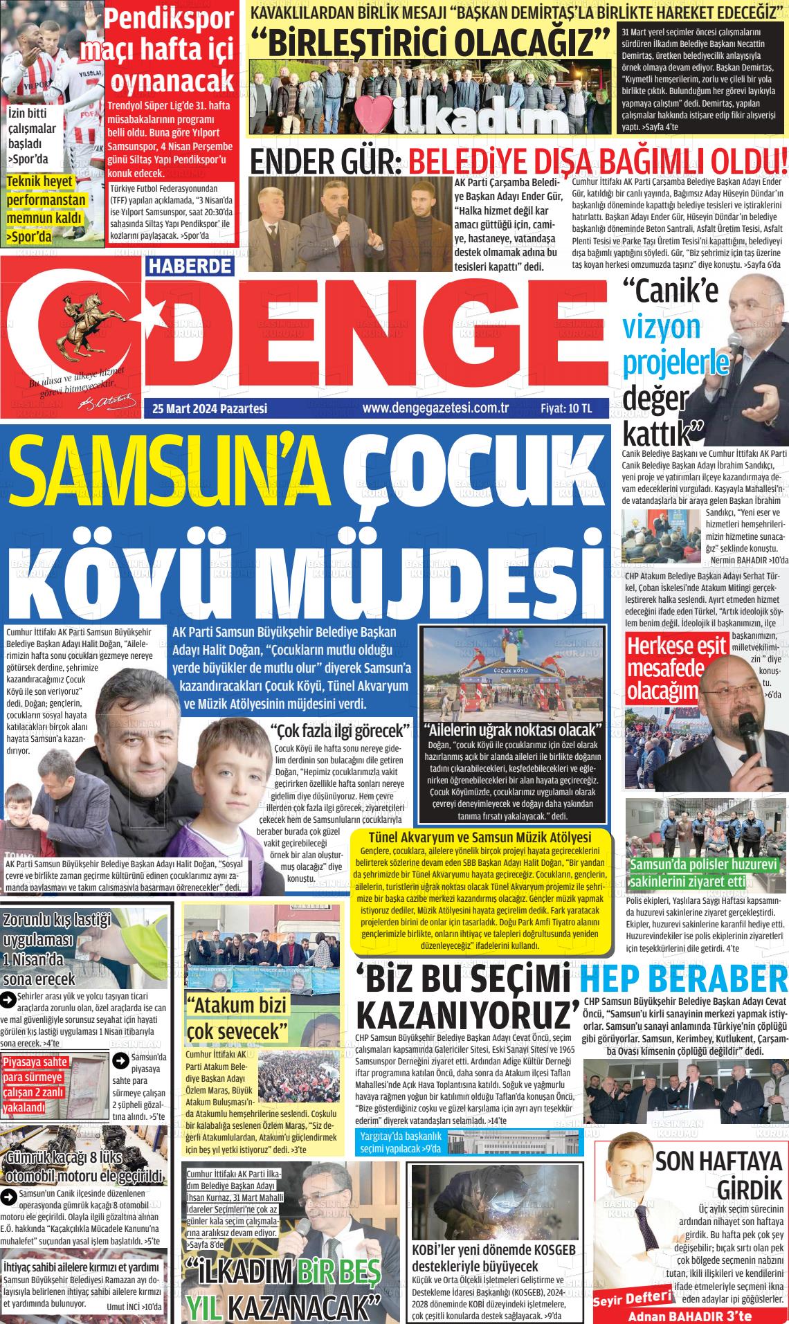 25 Mart 2024 Samsun Denge Gazete Manşeti