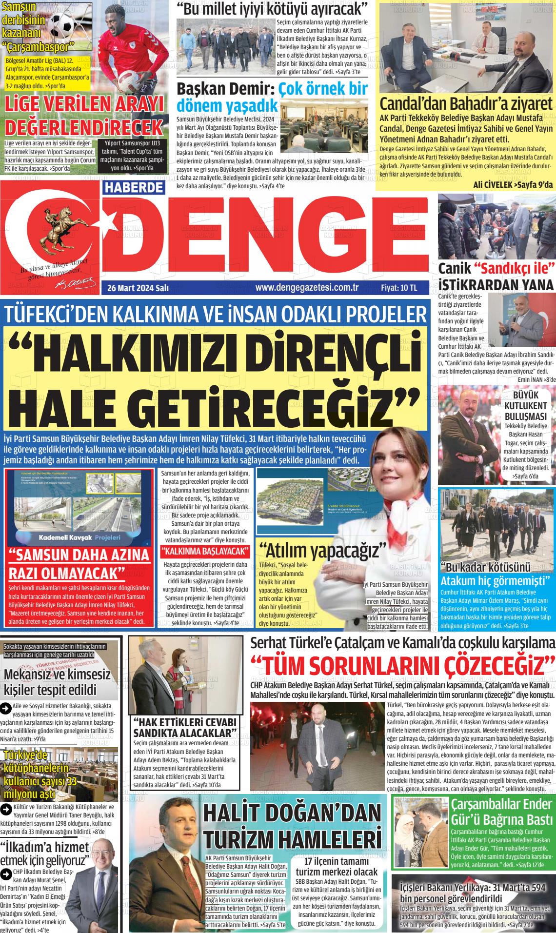 26 Mart 2024 Samsun Denge Gazete Manşeti