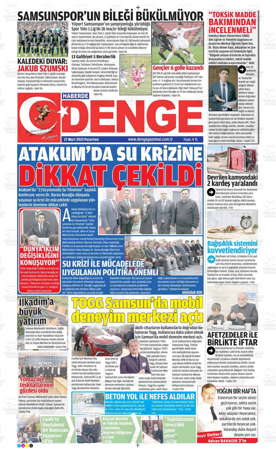 27 Mart 2023 Samsun Denge Gazete Manşeti