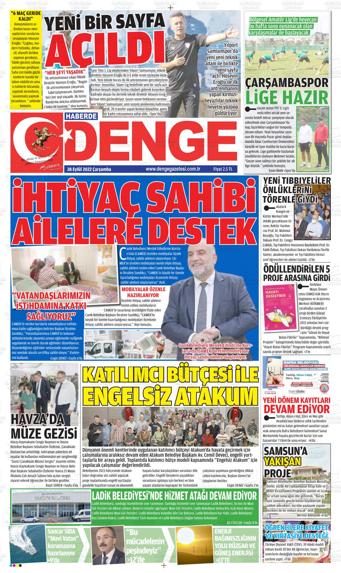 28 Eylül 2022 Samsun Denge Gazete Manşeti