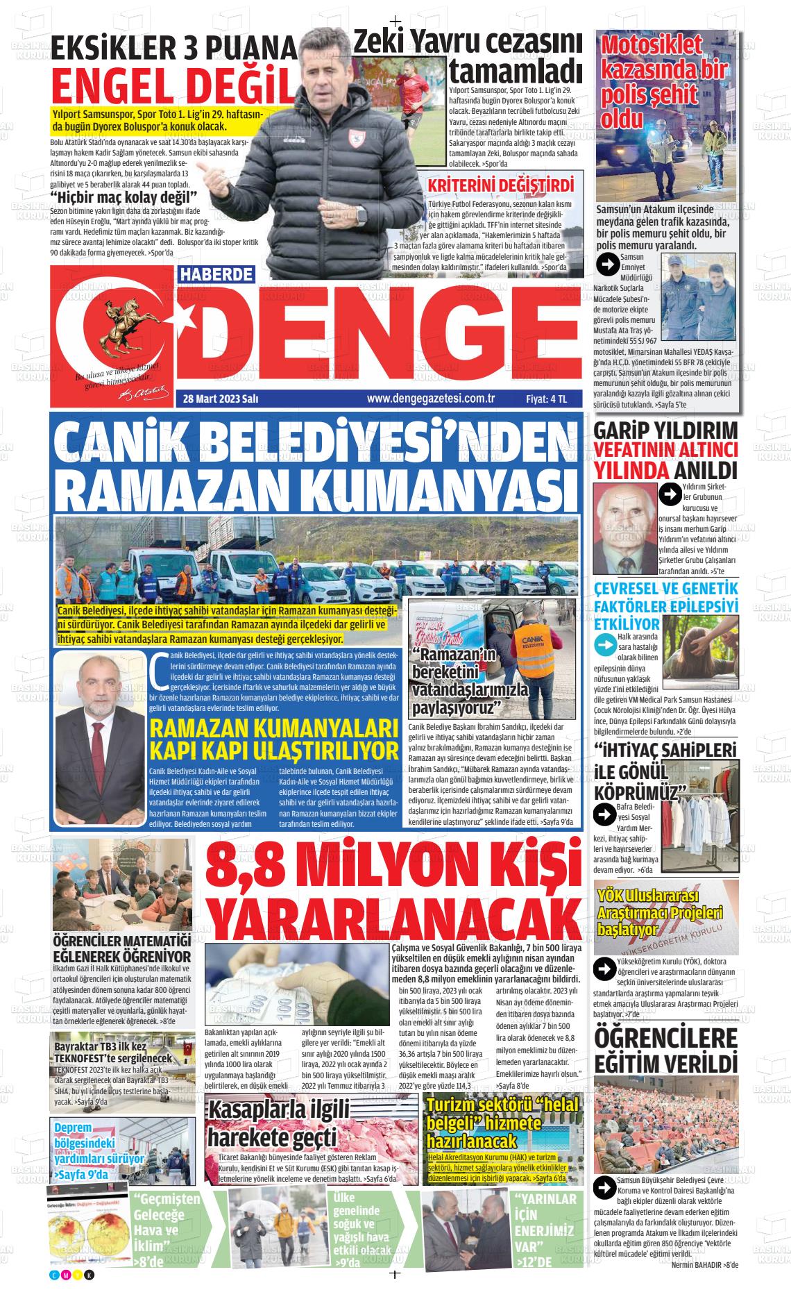 28 Mart 2023 Samsun Denge Gazete Manşeti