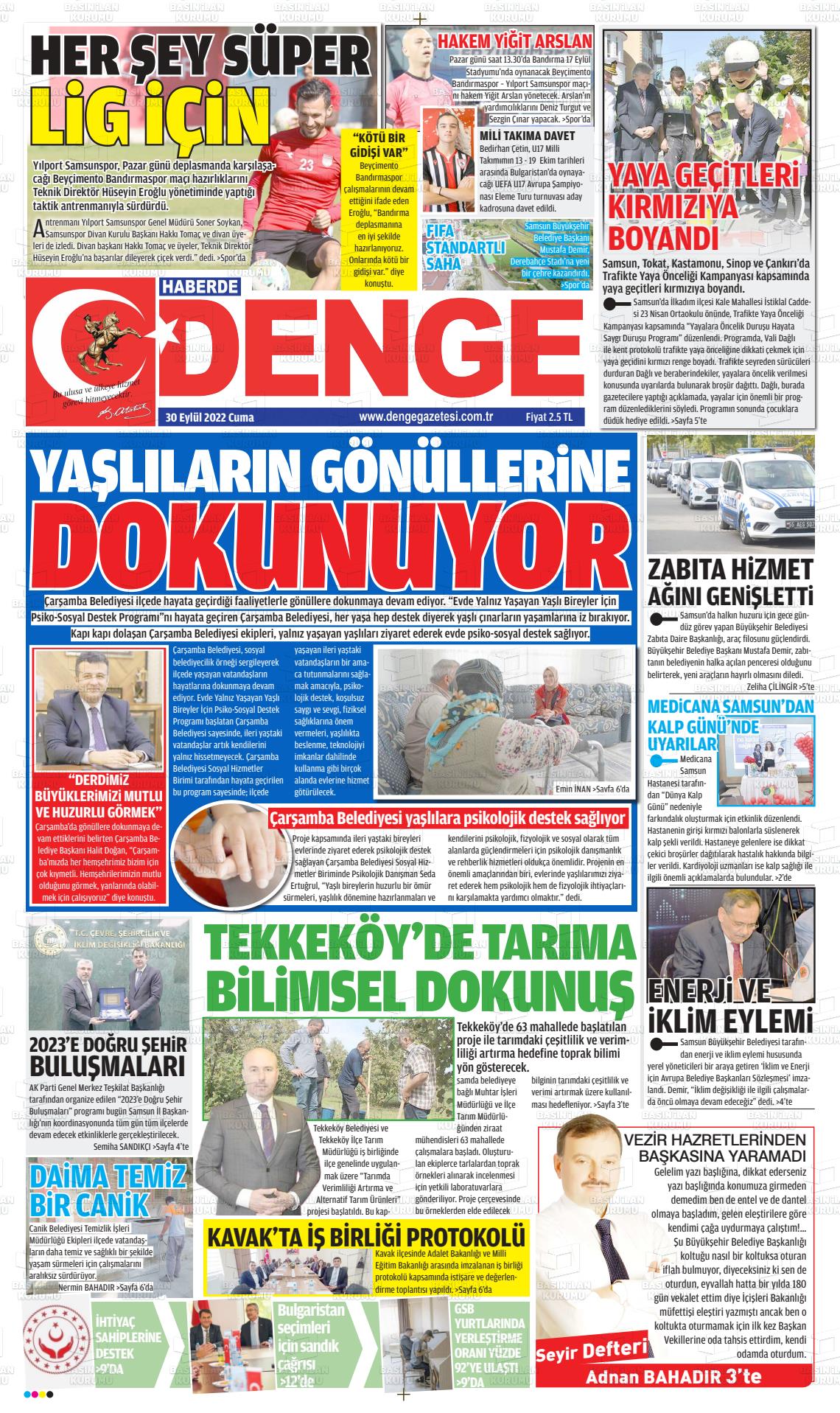 30 Eylül 2022 Samsun Denge Gazete Manşeti