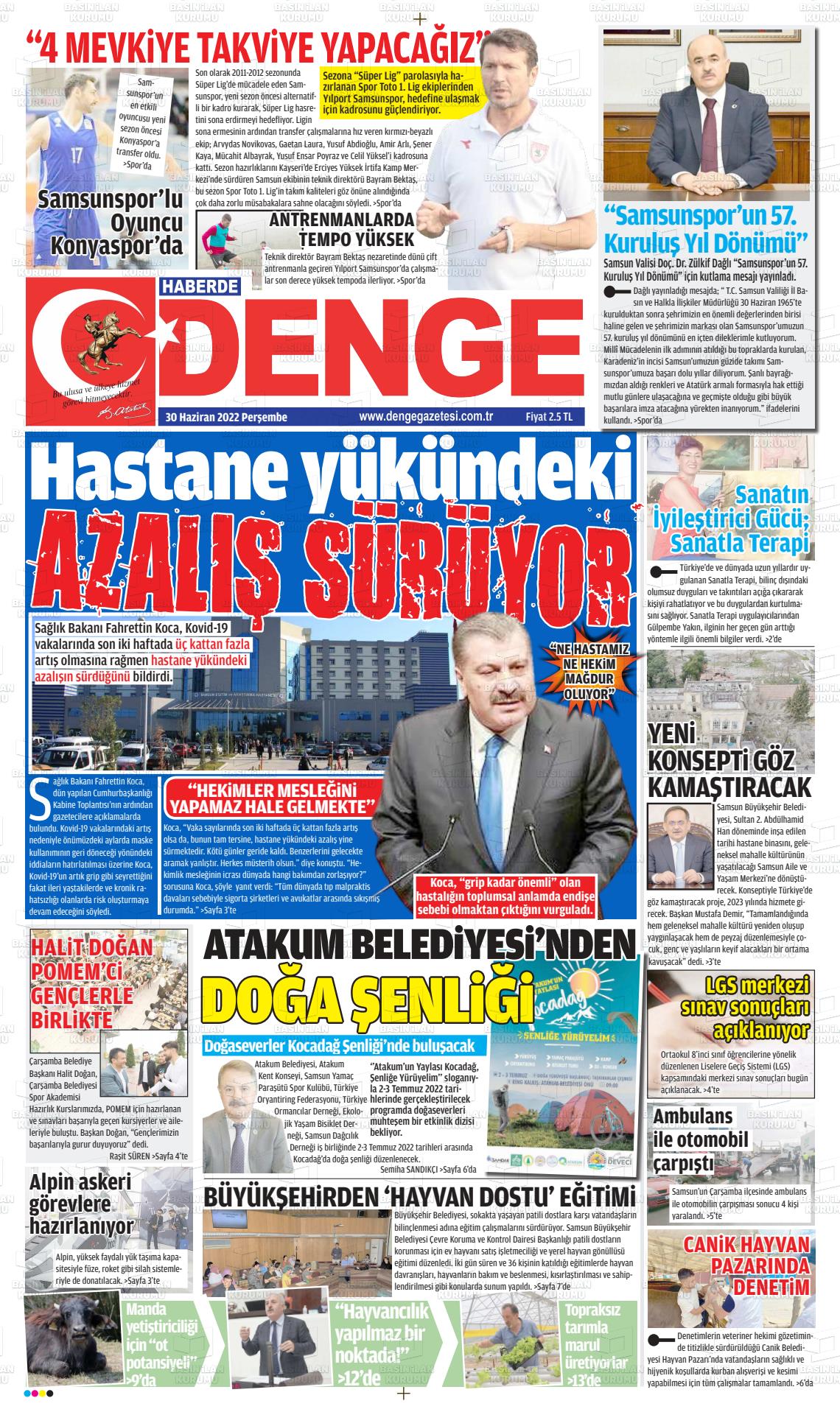 30 Haziran 2022 Samsun Denge Gazete Manşeti