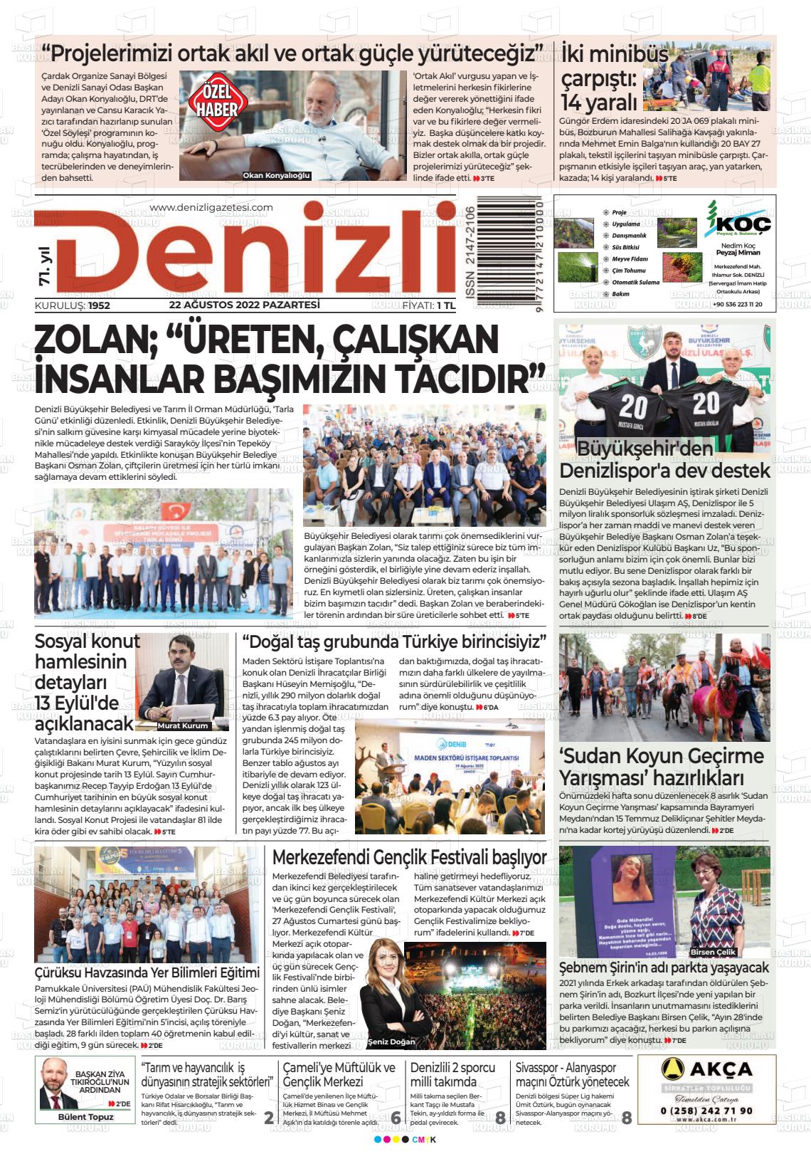 23 Ağustos 2022 Denizli Gazete Manşeti