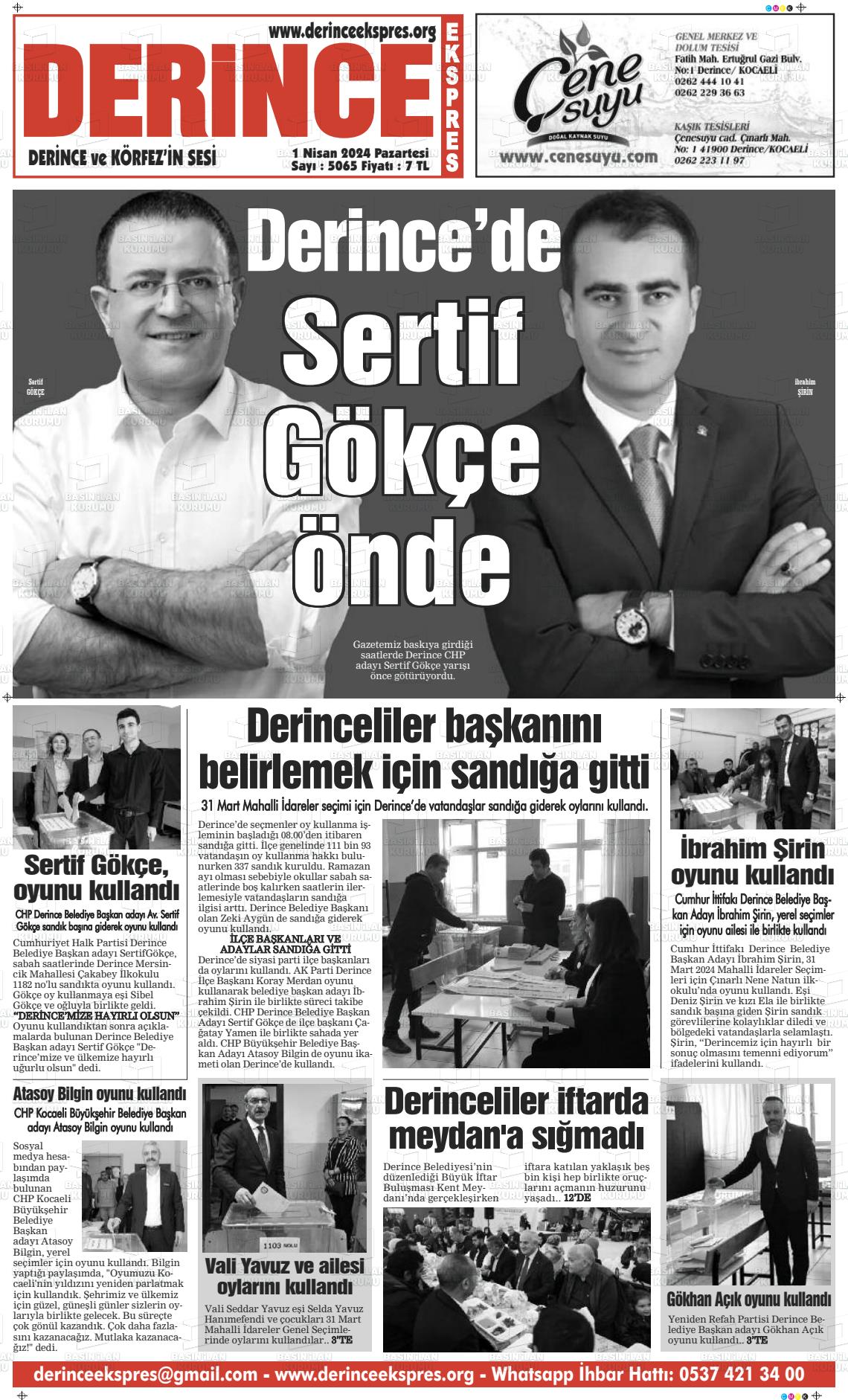 01 Nisan 2024 Derince Ekspres Gazete Manşeti
