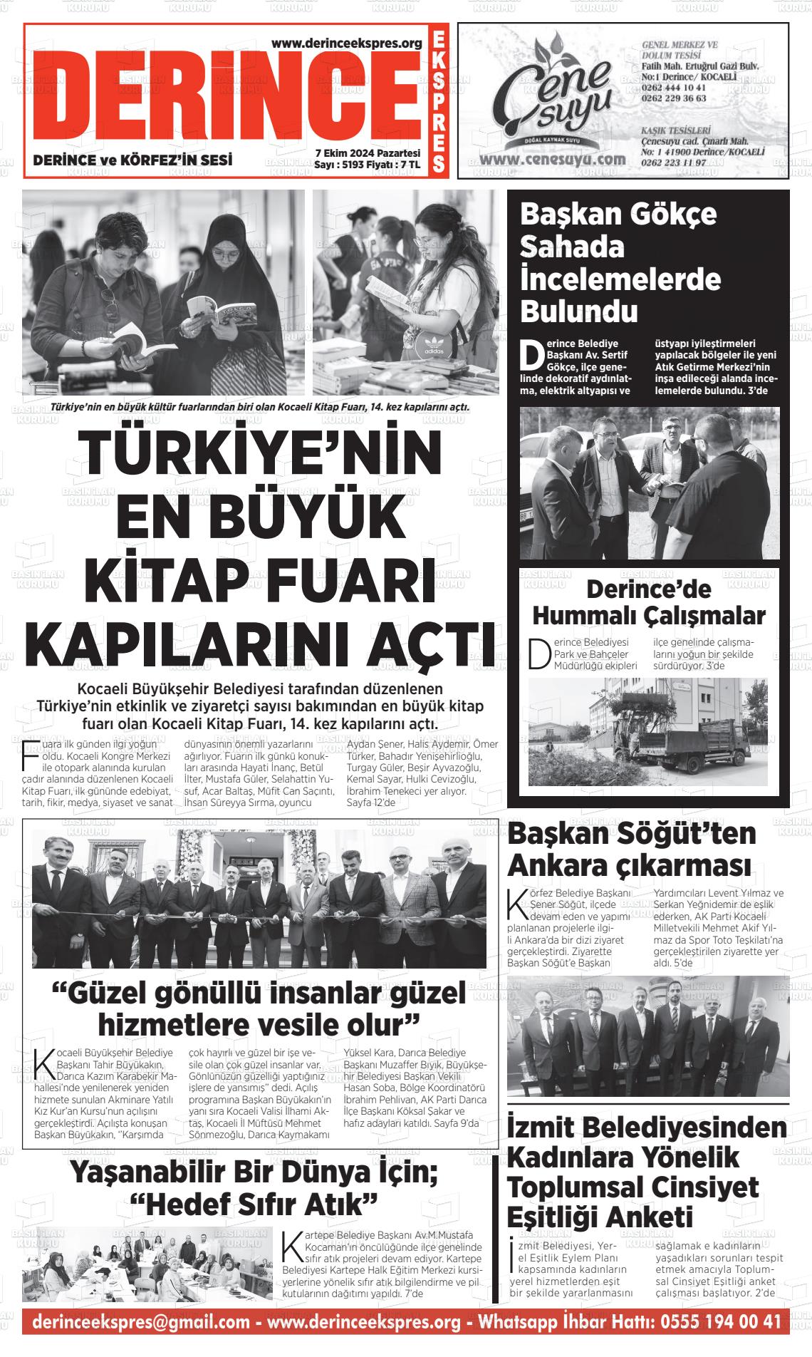 07 Ekim 2024 Derince Ekspres Gazete Manşeti